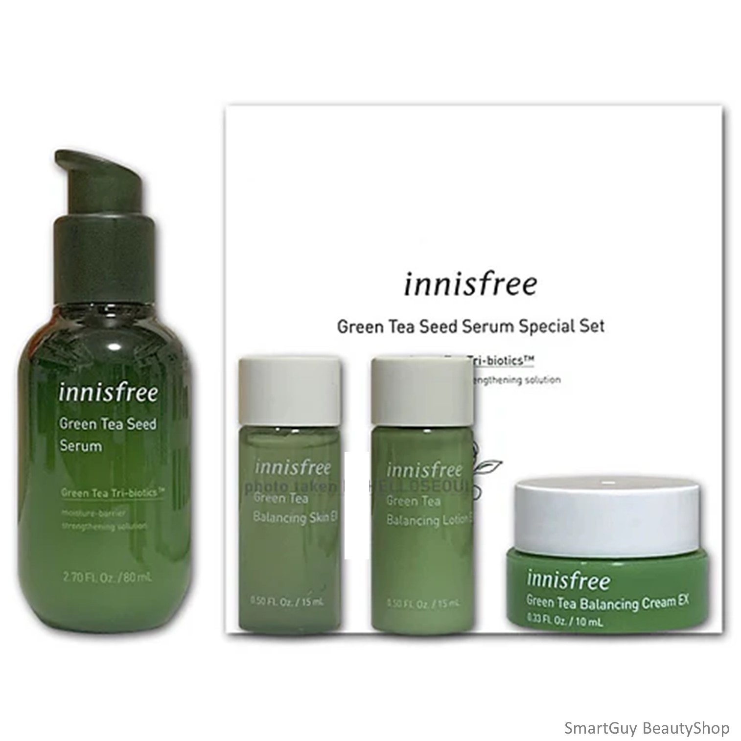 INNISFREE GREEN TEA SEED SERUM SPECIAL SET 4Pieces ชุดผลิตภัณฑ์บำรุงผิวหน้าสูตรพิเศษจากสารสกัดเมล็ดชาเขียวสินค้านำเข้าจากเกาหลีของแท้พร้อมส่ง