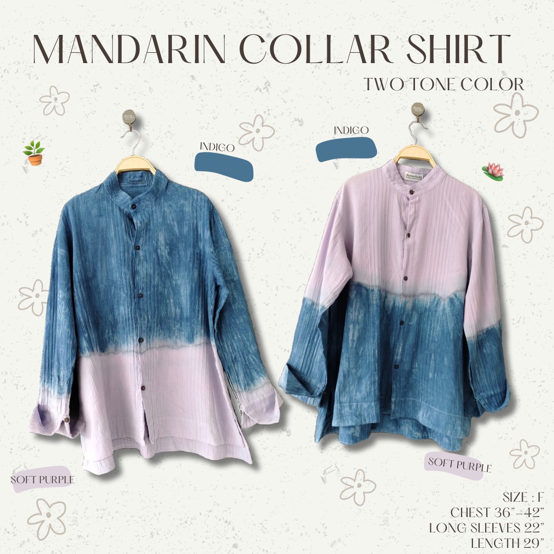 เสื้อแขนยาวคอจีนมัดย้อมทูโทนม่วงคราม Size: F มี 2 แบบ