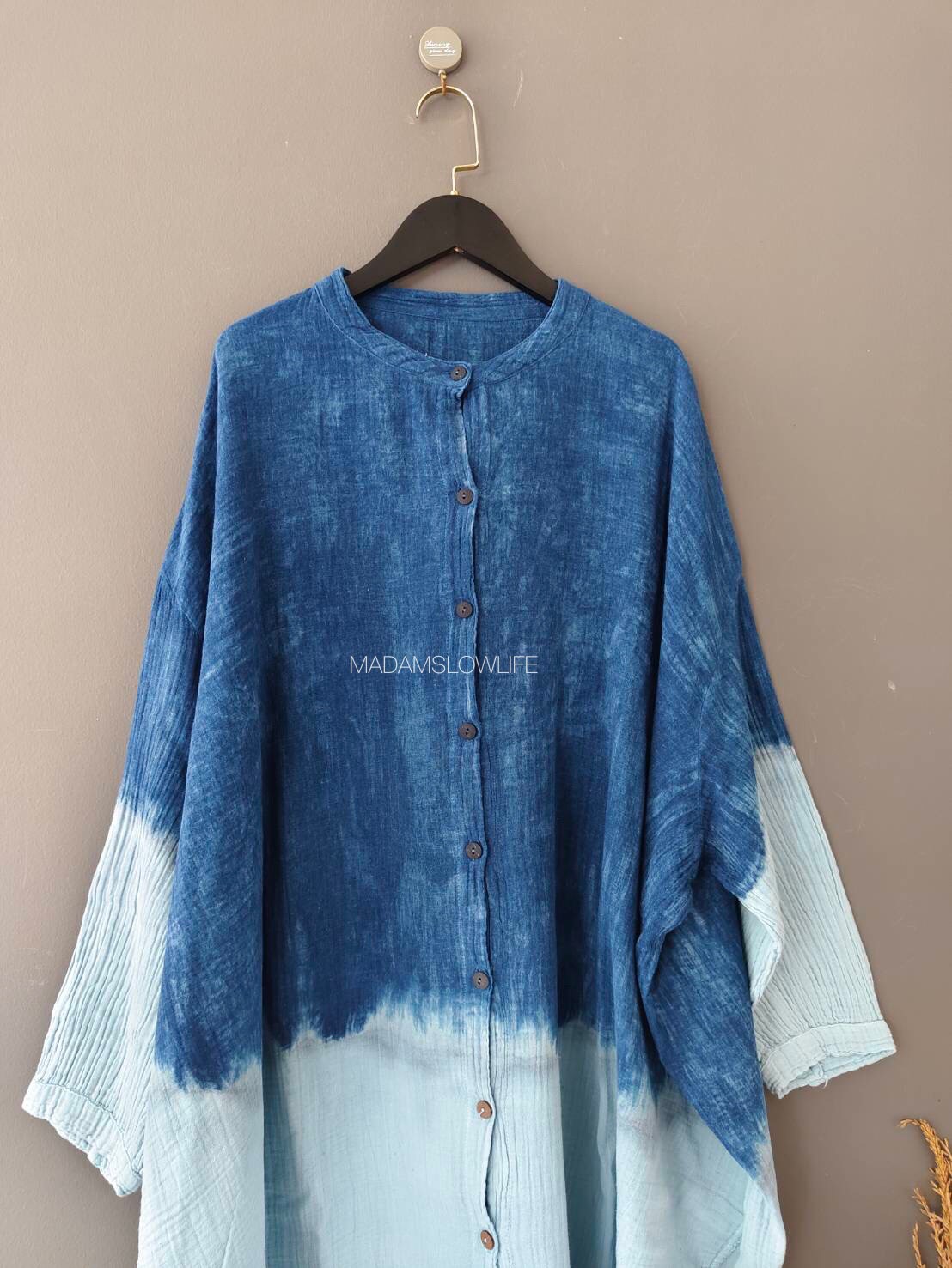 เดรสคอตตอนย้อมครามธรรมชาติ (ผ้าสาลู มีเทคเจอร์)