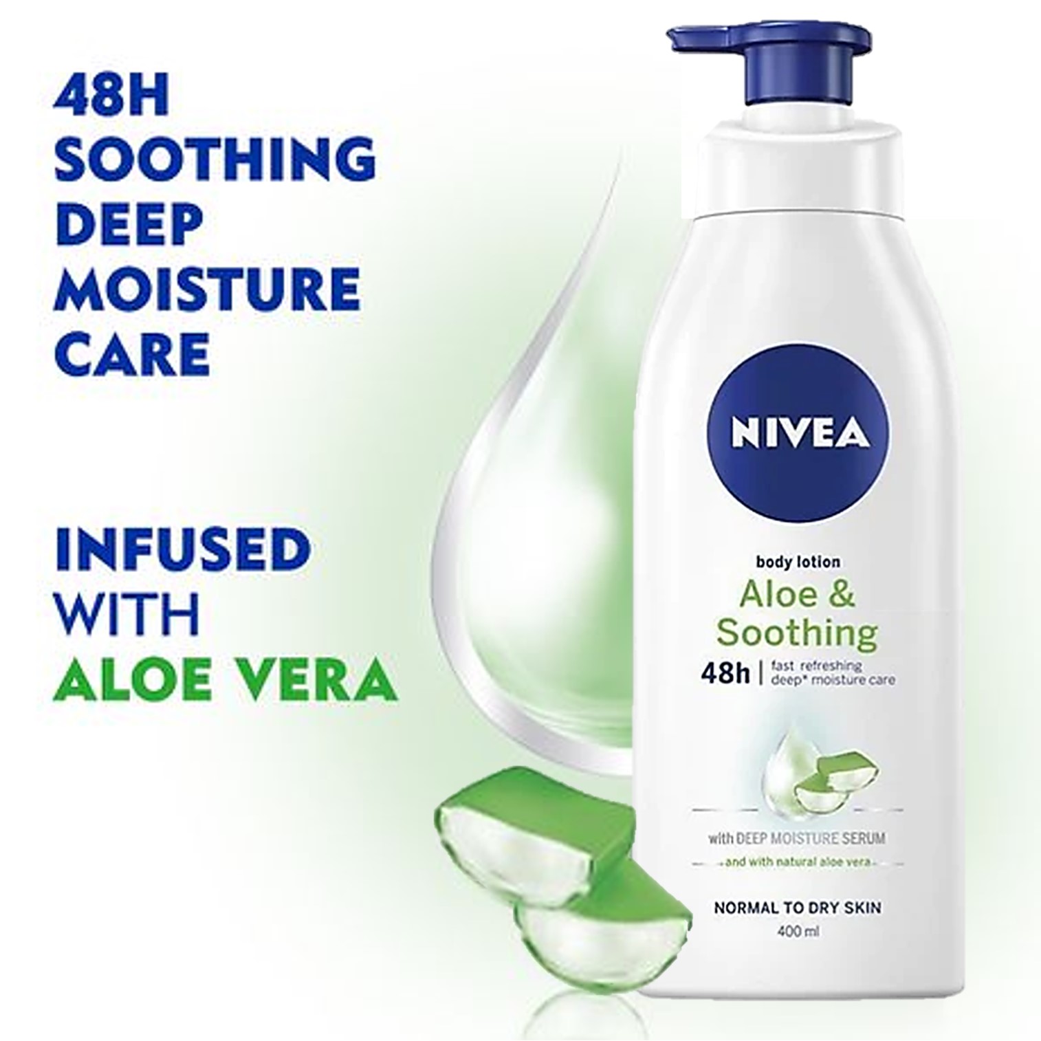NIVEA Body Lotion Aloe&Soothing For Normal To Dry Skin 400mL โลชั่นเพิ่มความชุ่มชื้นบำรุงผิวกายสูตรพิเศษจากส่วนผสมว่านหางจรเข้สินค้านำเข้าจากออสเตรเลีย
