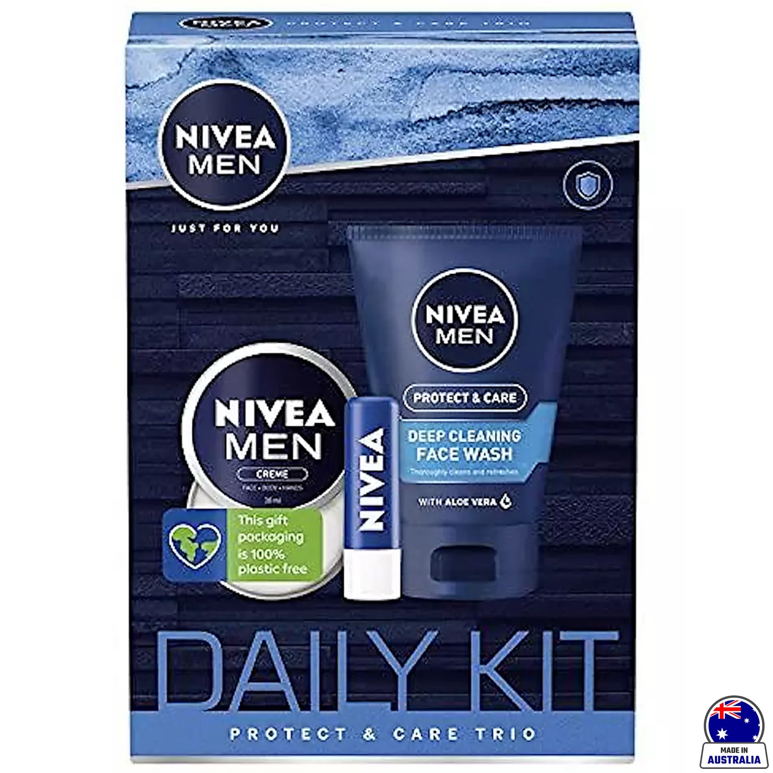 Nivea Men Daily Kit Protect&Care Trio 3 piece Gift Set face wash balm&creme ชุดผลิตภัณฑ์สกินแคร์ดูแลผิวหน้าผู้ชายสูตรพิเศษจากนีเวียเม็นสินค้านำเข้าจากออสเตรเลีย