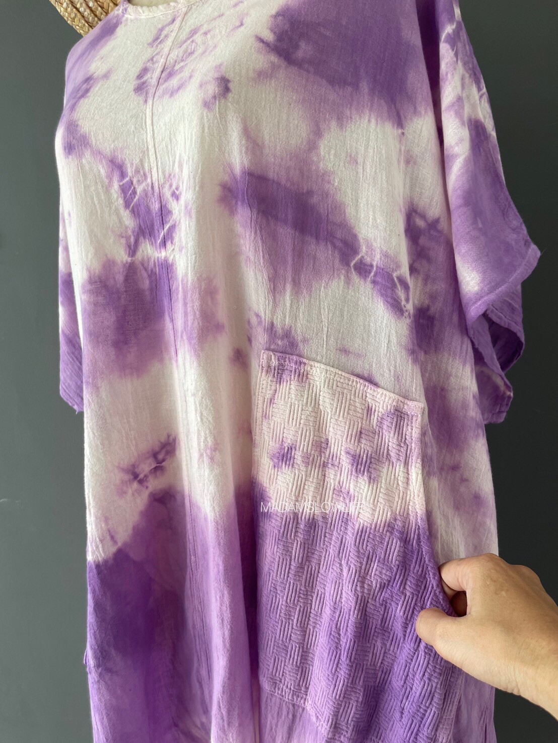 ชุดเดรสสวยๆ Size F ผ้าคอตตอนแบบมีเทกเจอร์ สีม่วงสวยใช้สีปลอดสารพิษ