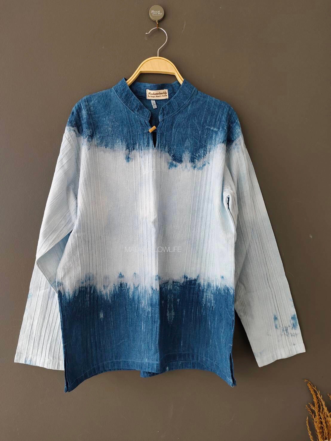 เสื้อคอจีนแขนยาวผู้ชาย ย้อมทูโทนSize:42" 44" 46" 48" 50"