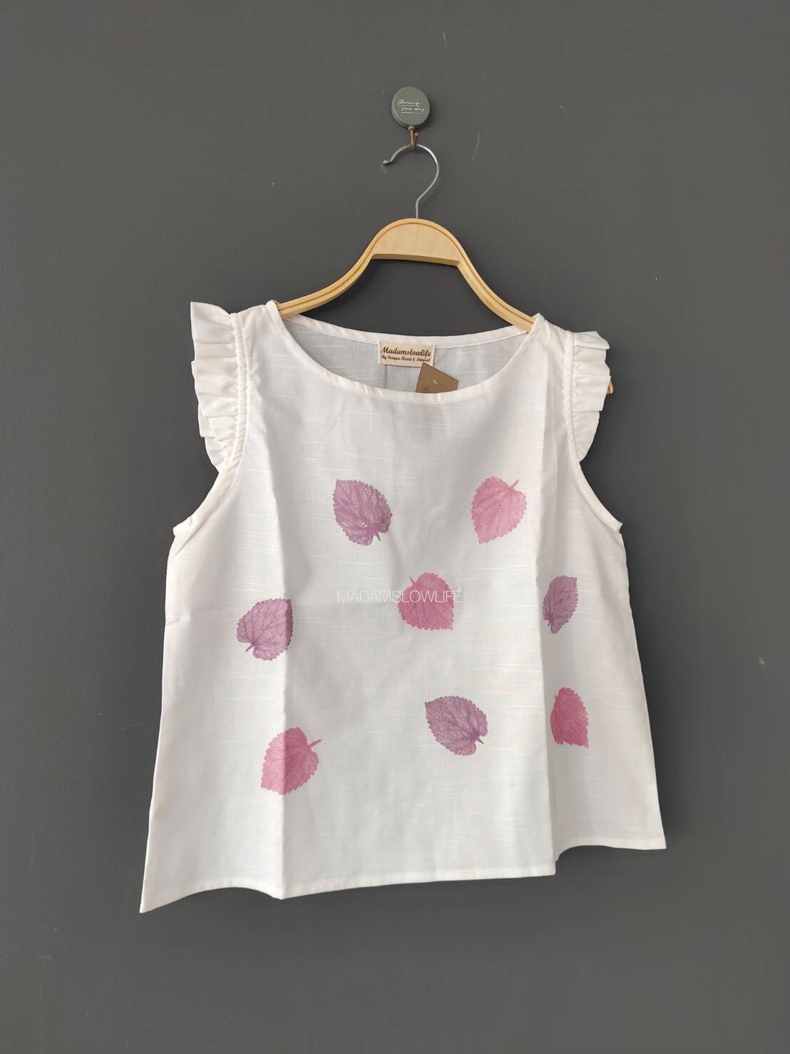 เสื้อคอปาดระบายแขน พิมพ์ลายใบไม้ size: S M L XL