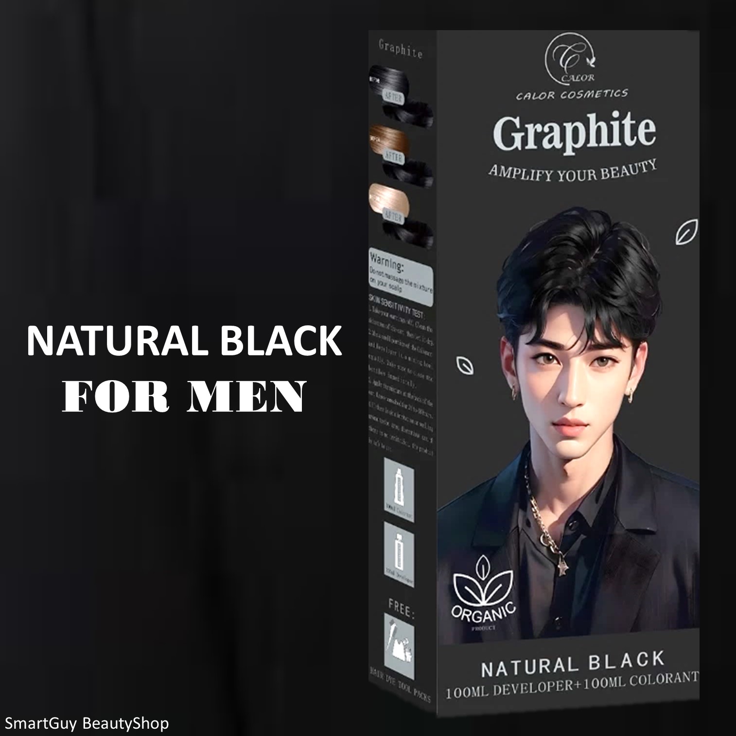 Calor Cosmetics Graphite Organic Natural Black Hair color ผลิตภัณฑ์เปลี่ยนสีผมผู้ชายสีดำธรรมชาติสูตรออแกนิคติดทนนาน