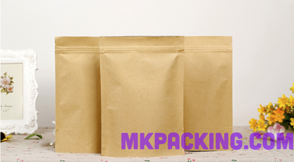 ถุงกระดาษคราฟท์ ทึบ ซิปล็อค ตั้งได้ ขนาด 20*30+5 ซม