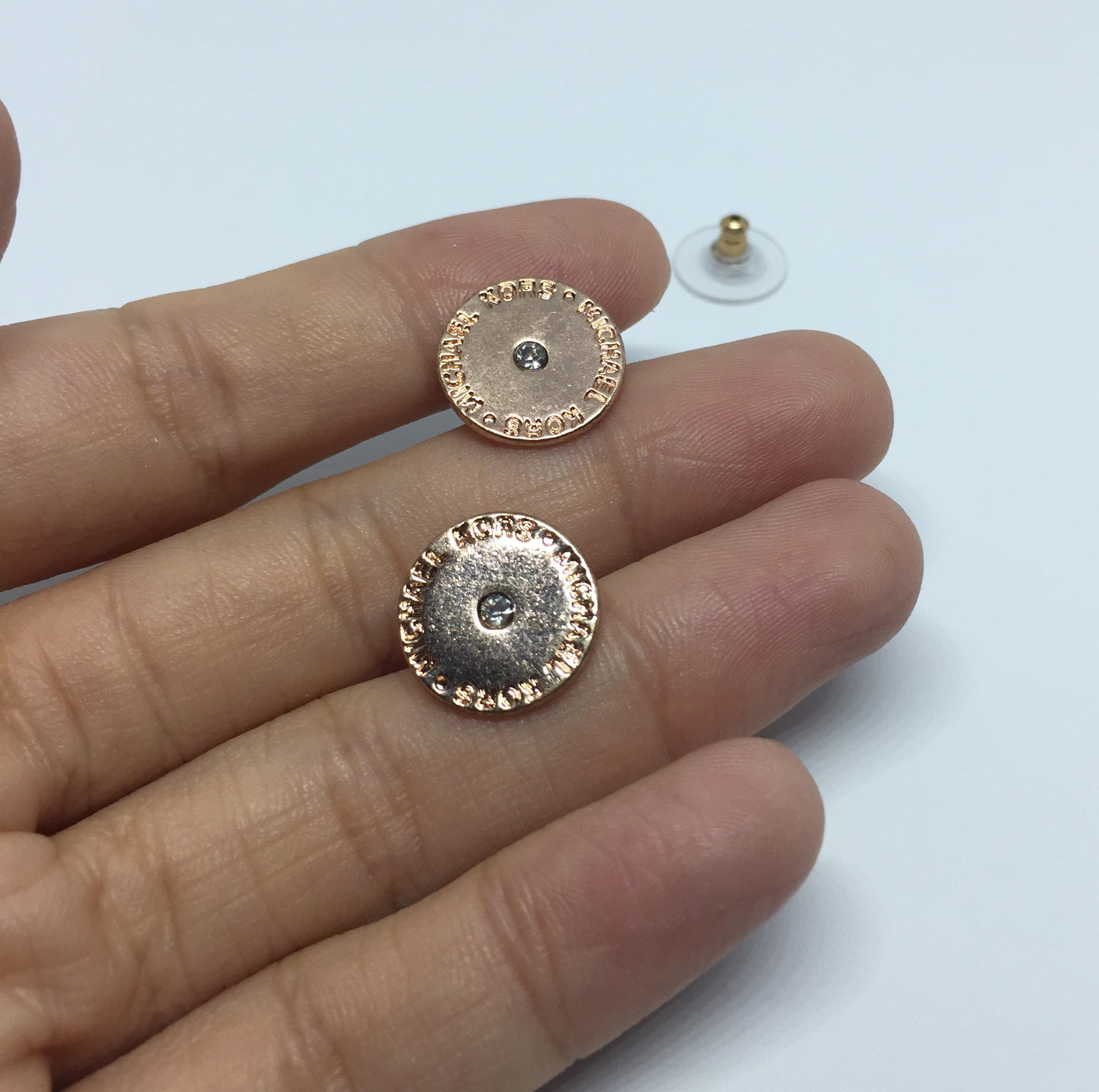 MK Round Crystal Logo Stud Earrings-Rose Golden