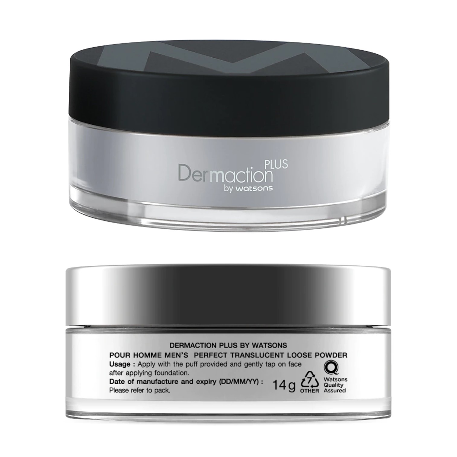 DERMACTION PLUS BY WATSONS Pour Homme Men’s Perfect Translucent Loose Powder 14g แป้งฝุ่นคุมมันเนื้อบางเบาสำหรับผิวหน้าผู้ชายหล่อดูดีตลอดวัน