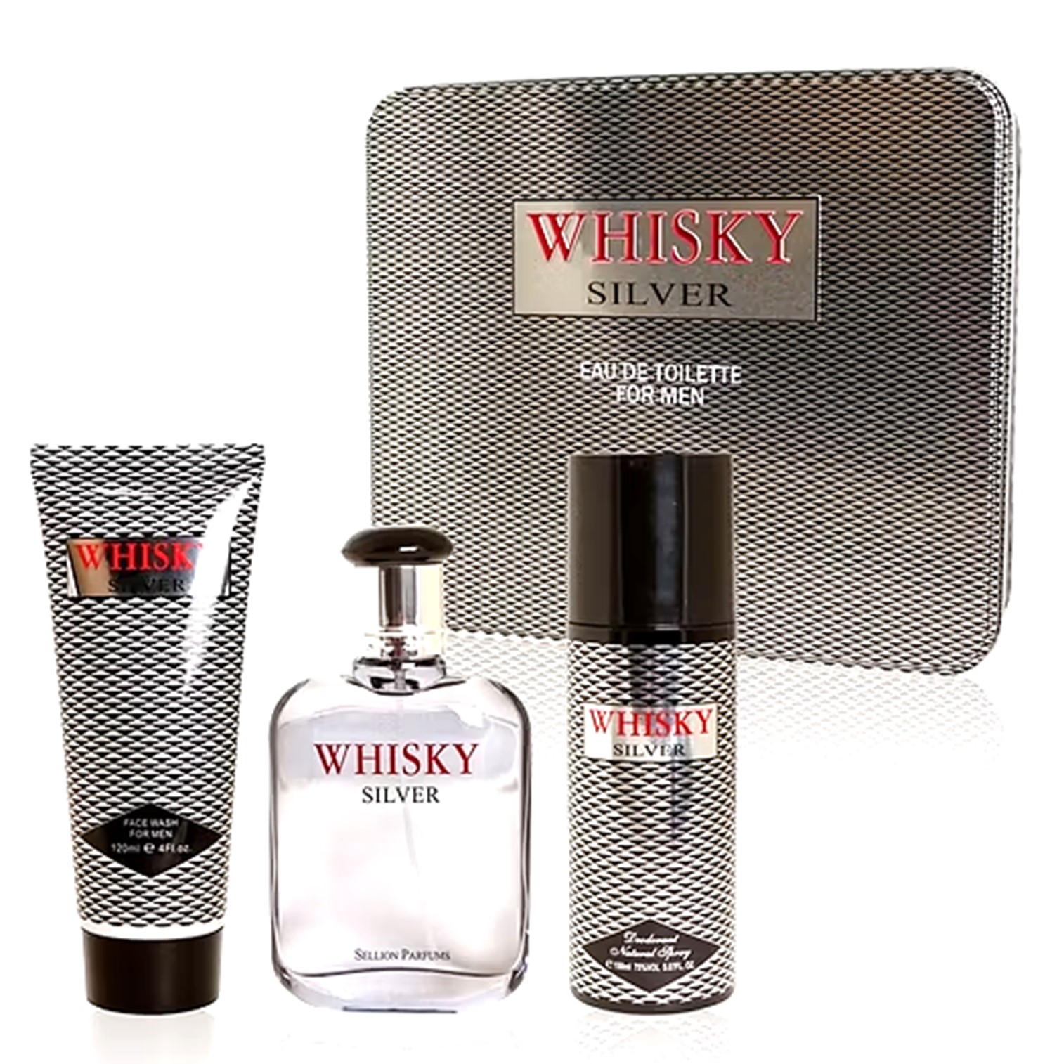 Whisky Silver Eau de Toilette For Men Elegant Special Gift Set เซ็ตน้ำหอมและผลิตภัณฑ์ดูแลผิวกายกลิ่นหอมสุดพิเศษสำหรับผู้ชายจากต่างประเทศของแท้พร้อมส่ง