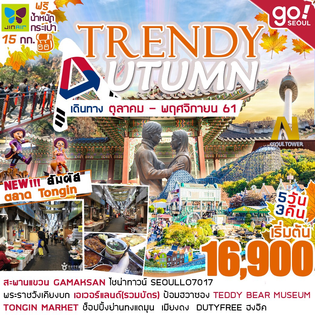 ทัวร์เกาหลี เกาะนามิ พระราชวังเคียงบก 5 วัน 3 คืน ((TRENDY AUTUMN)