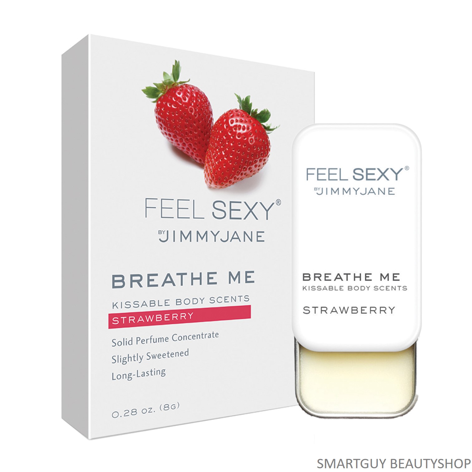 Jimmy Jane Feel Sexy Breathe Me Kissable Body Scents Strawberry 8g บาล์มน้ำหอมสำหรับจุดซ่อนเร้นเพิ่มความเซ็กซี่กลิ่นสตรอเบอรี่ สินค้านำเข้าจากต่างประเทศ