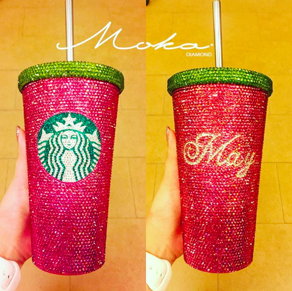 แก้วสตาร์บัคติดเพชร USA Pink Matt Collection