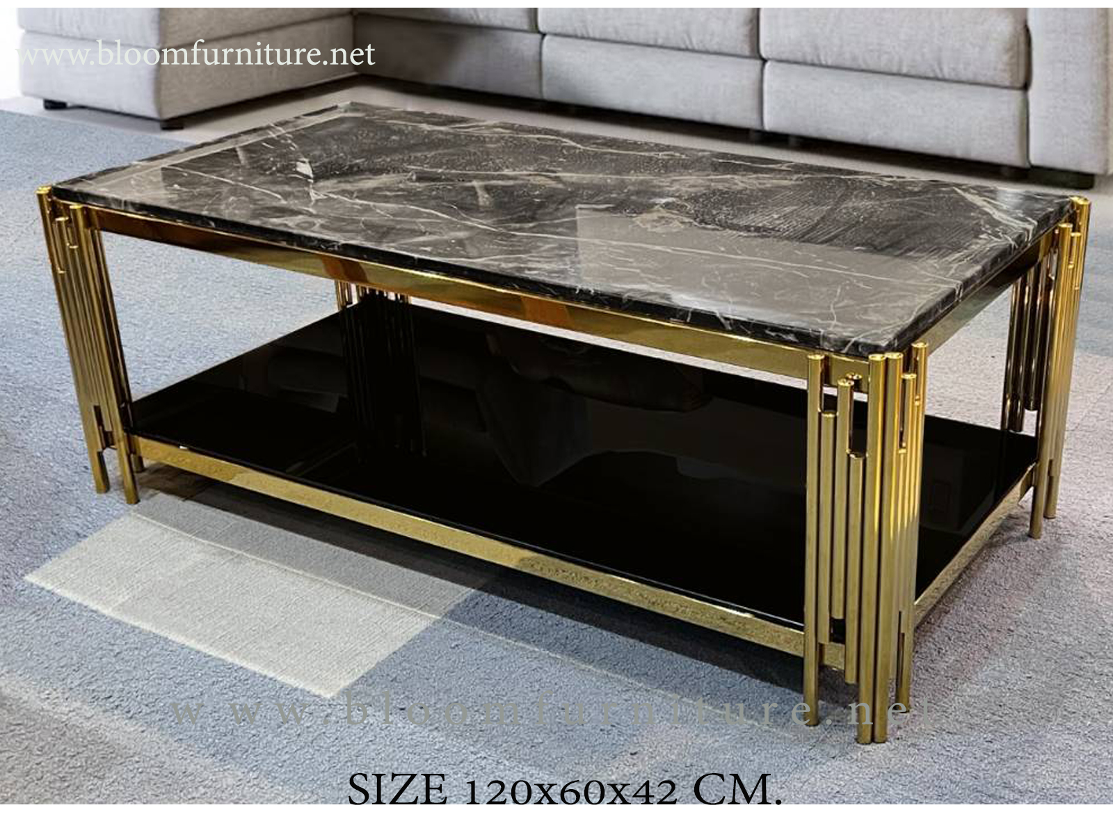 โต๊ะกลางหิน โต๊ะกลางหน้าโซฟาขาทอง TOP หิน ขนาด 120x60x42 ซม.