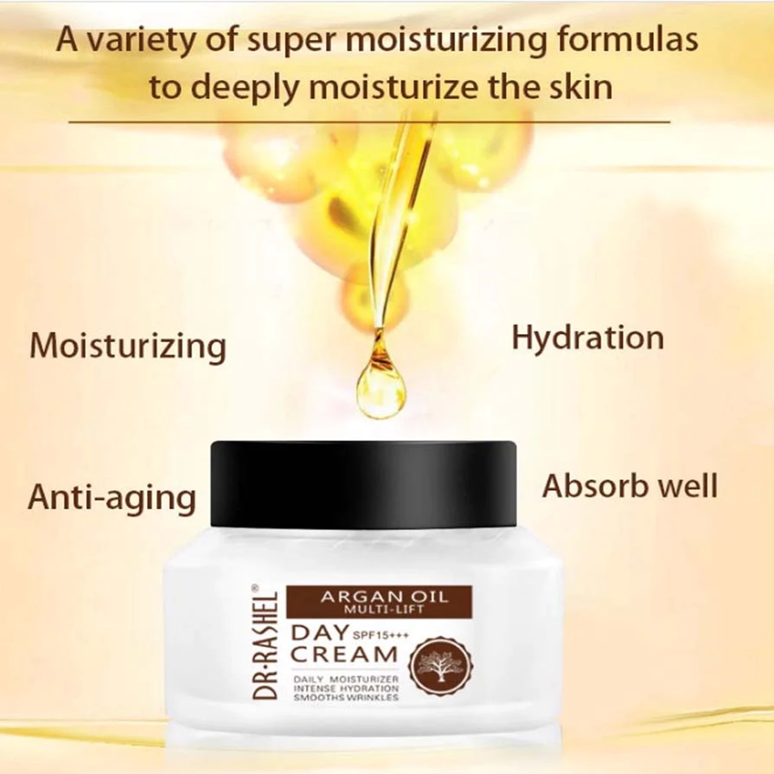 Dr.Rashel Argan Oil Multi Lift Moisturizing Day Cream 50g ครีมบำรุงผิวหน้าตอนกลางวันสูตรพิเศษเพื่อผิวหน้ากระจ่างใสริ้วรอยแลดูจางลงจากสารสกัดธรรมชาติ