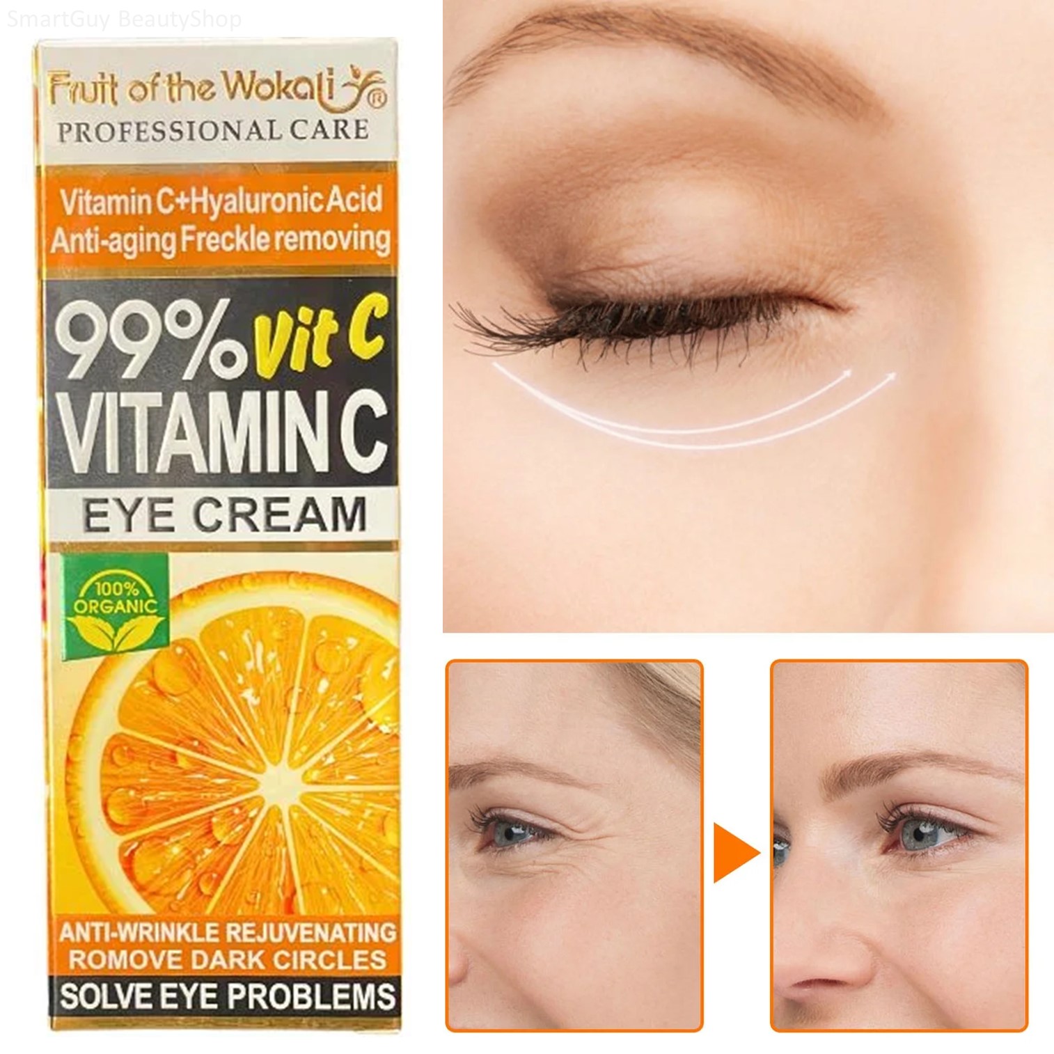 Wokali 99% Vitamin C Eye Cream 50ml ผลิตภัณฑ์บำรุงผิวรอบดวงตาสูตรพิเศษจากสารสกัดธรรมชาติสินค้านำเข้าจากต่างประเทศของแท้พร้อมส่ง