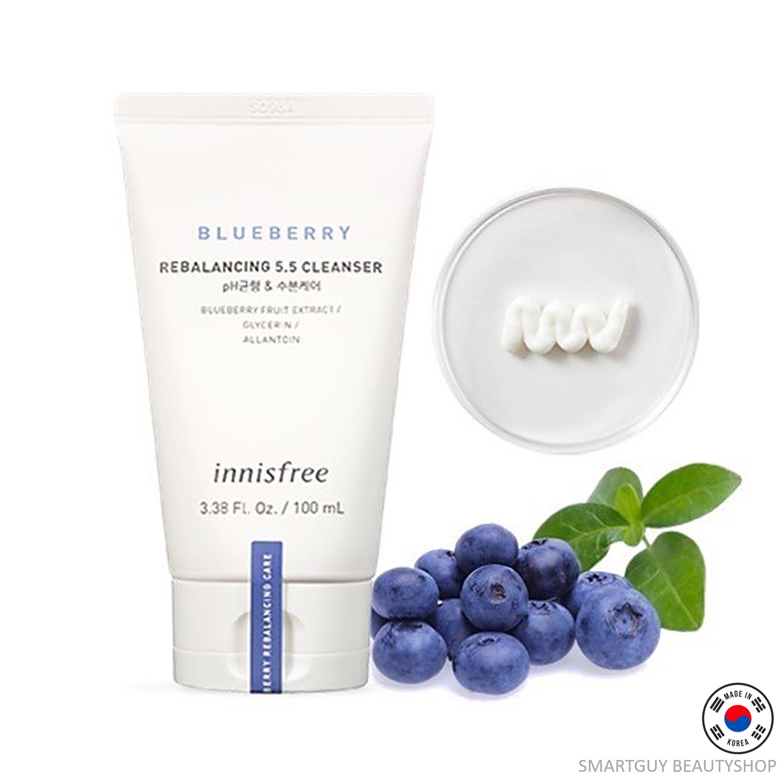 Innisfree Blueberry rebalancing 5.5 cleanser 100ml คลีนซิ่งโฟมล้างทำความสะอาดผิวหน้าสูตรสารสกัดบลูเบอรี่จากเกาหลีของแท้