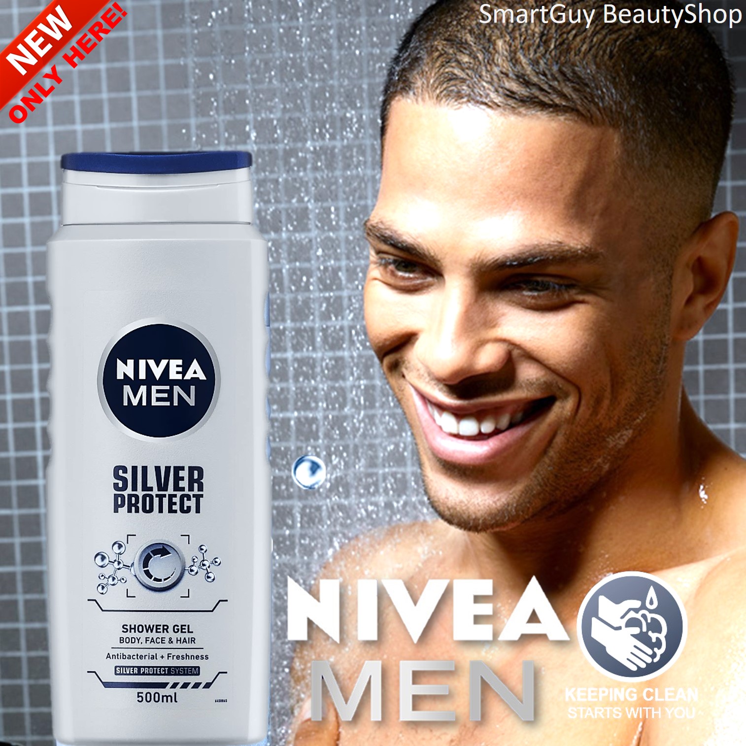 NIVEA MEN SILVER PROTECT SHOWER GEL 500ML ผลิตภัณฑ์ทำความสะอาดเส้นผม ผิวหน้า ผิวกาย สูตรพิเศษจากนีเวียเม็นสำหรับผู้ชาย สินค้านำเข้าจากต่างประเทศ