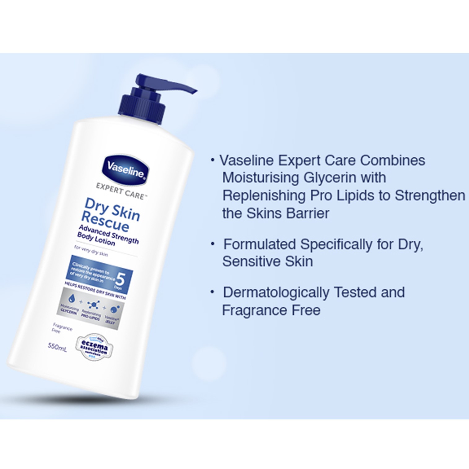Vaseline Expert Care Dy Skin Rescue Advanced Strength Body Lotion 550ml โลชั่นบำรุงผิวกายสูตรพิเศษจากวาสลีนสินค้านำเข้าจากต่างประเทศพร้อมส่ง