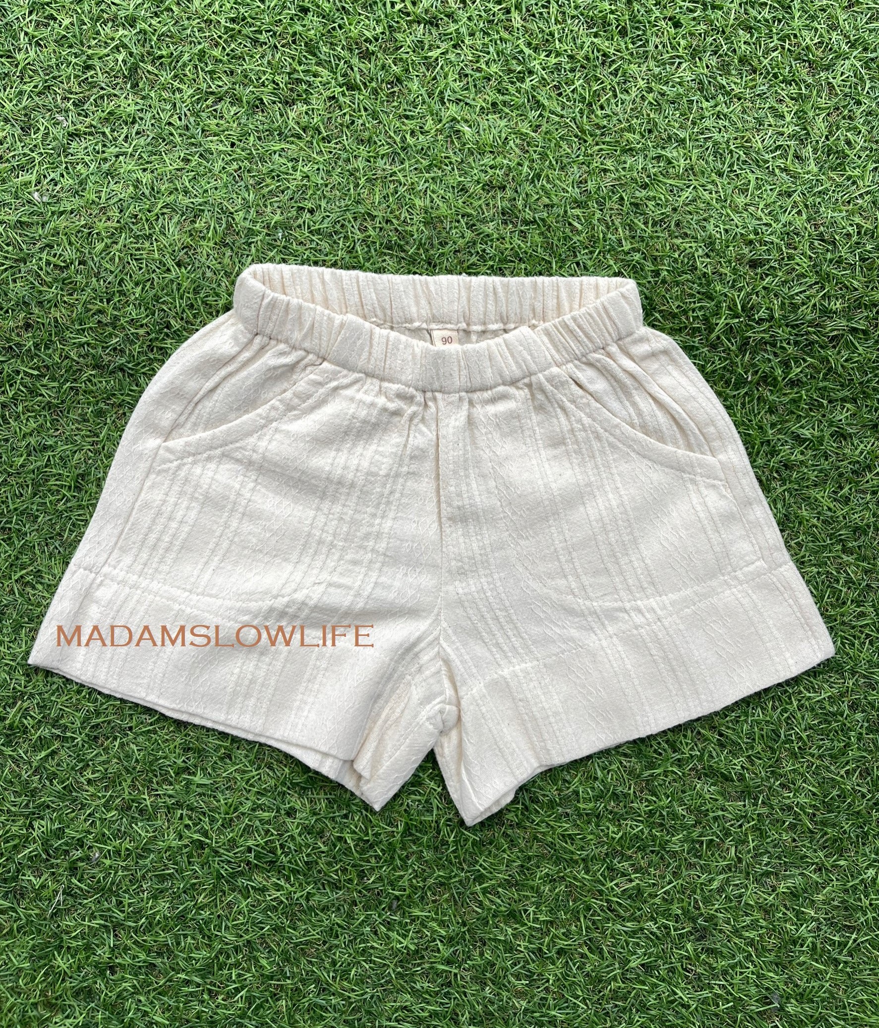 กางเกงเด็กขาสั้น Size 90 100 110 120 130 140 ย้อมสีครีมธรรมชาติ