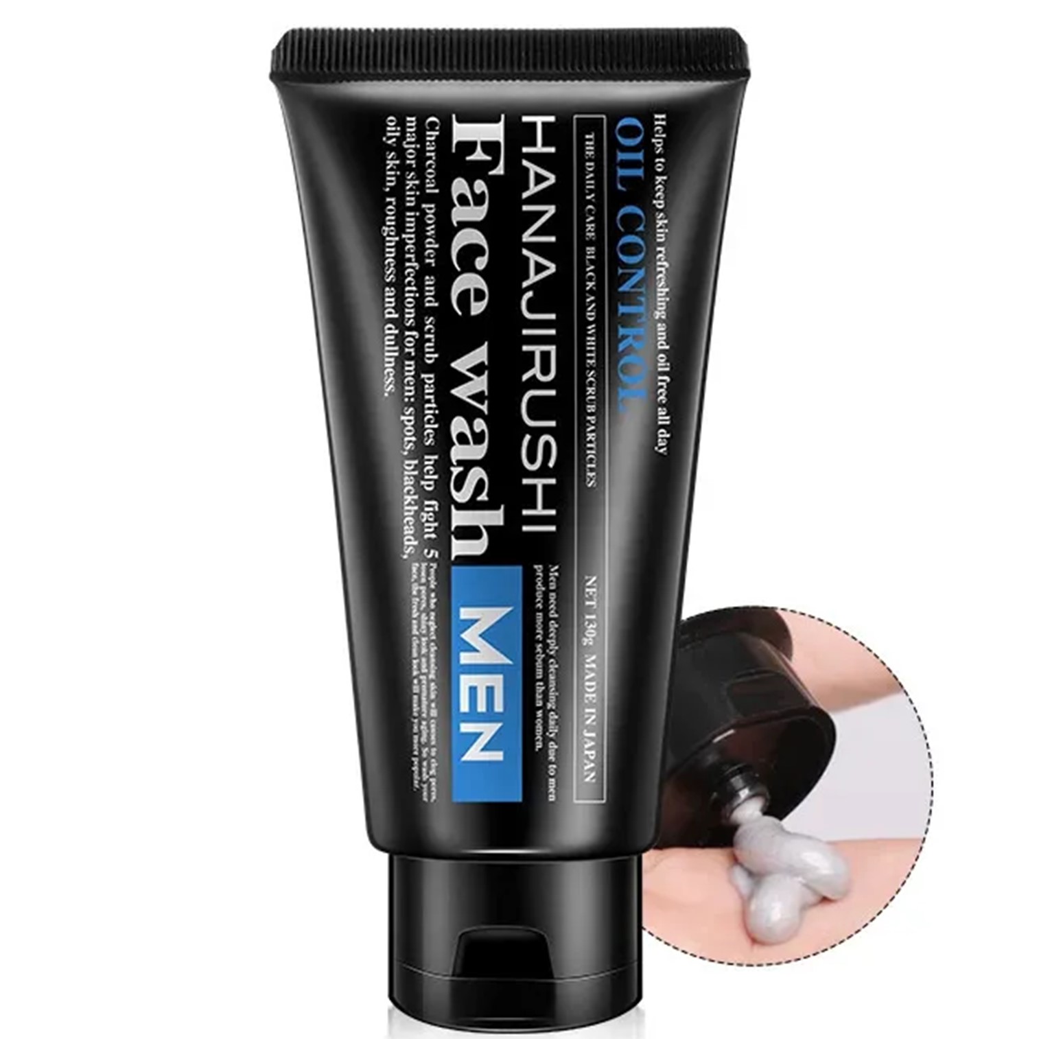 HANAJIRUSHI Men Oil Control Regulating Face Wash Black&White Scrub Particles 130g ผลิตภัณฑ์ทำความสะอาดผิวหน้าผู้ชายสูตรพิเศษสินค้านำเข้าจากญี่ปุ่นของแท้พร้อมส่ง