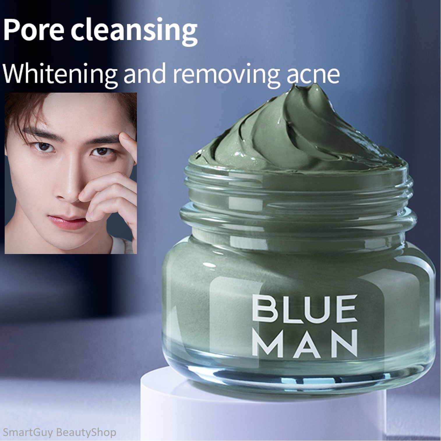 Blueman Rejuvenatign Whitening Acne Mask 80g มาส์กโคลนทําความสะอาดรูขุมขนกระชับรูขุมขนดีท็อกซ์ผิวหน้ากระจ่างใส