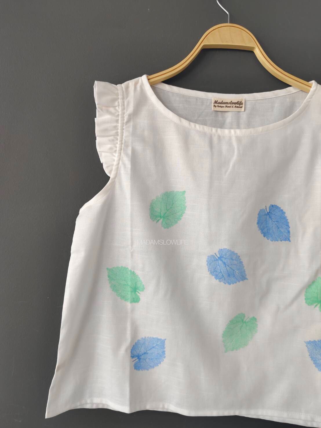 เสื้อคอปาดระบายแขน พิมพ์ลายใบไม้ size: S M L XL