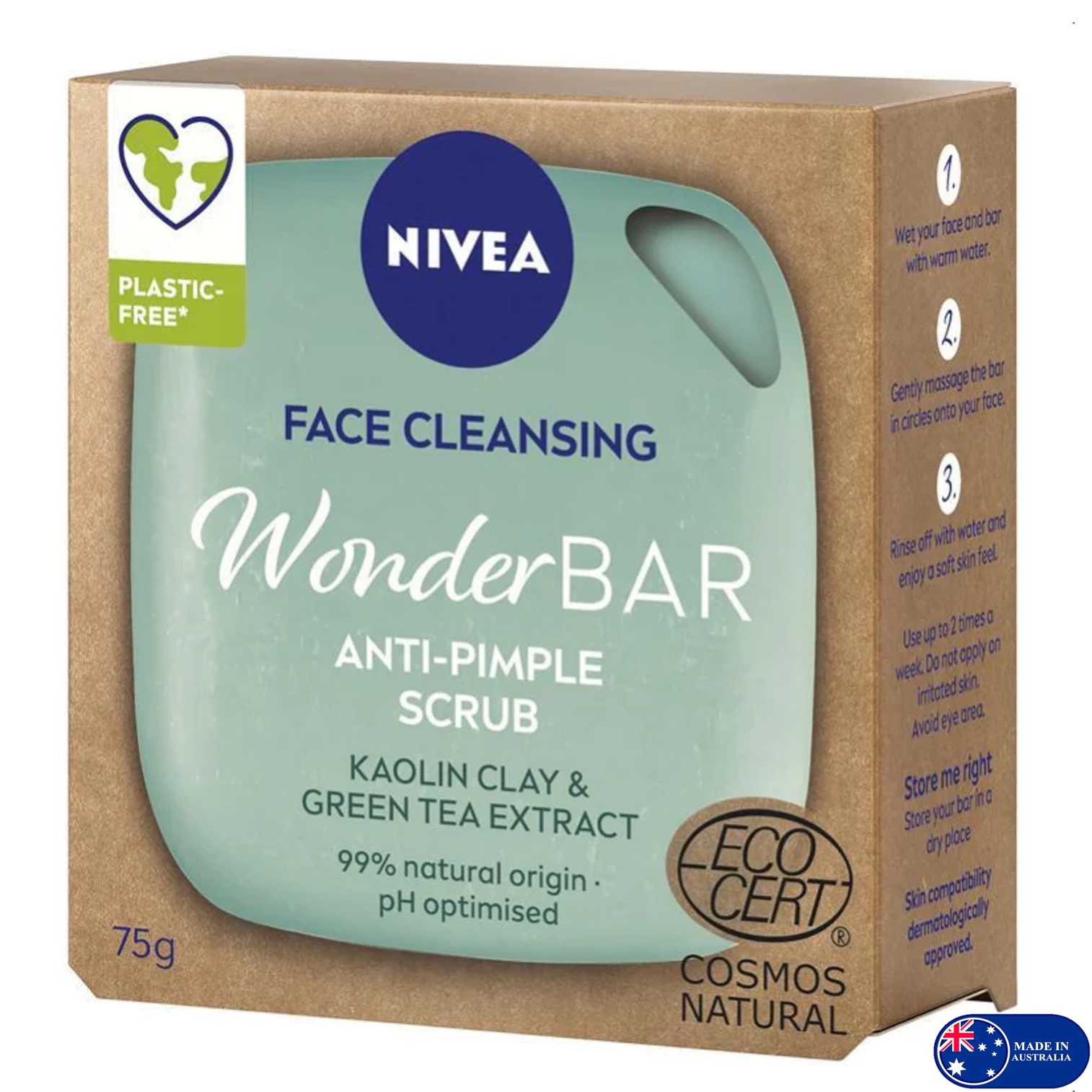 Nivea Face Cleansing Wonder Bar Anti Pimple Scrub Kaolin Clay&Green Tea Extract 75g สบู่ล้างหน้าสูตรพิเศษจากนีเวียสินค้านำเข้าจากต่างประเทศพร้อมส่ง