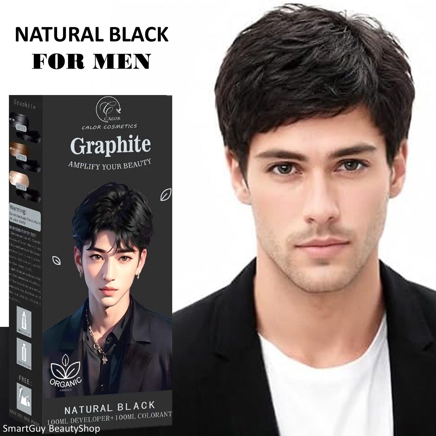 Calor Cosmetics Graphite Organic Natural Black Hair color ผลิตภัณฑ์เปลี่ยนสีผมผู้ชายสีดำธรรมชาติสูตรออแกนิคติดทนนาน
