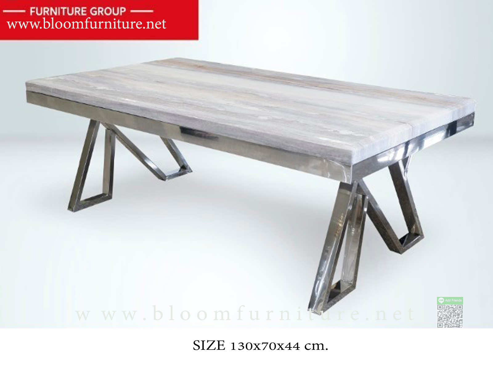 โต๊ะกลางหน้าหิน ขาสแตนเลส ขนาด 130x70x44 ซม.