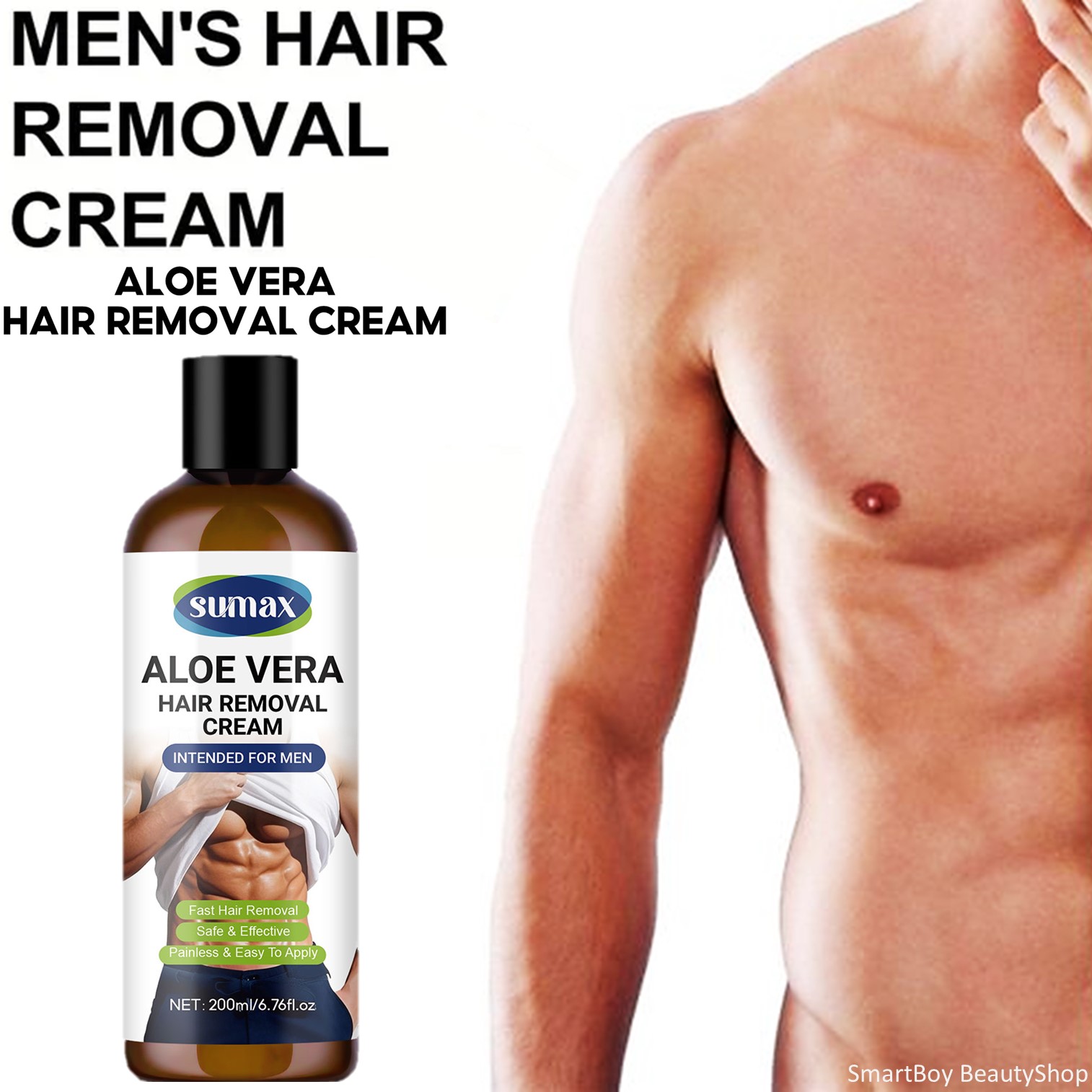 Sumax Aloe Vera Hair Removal Cream Intended For Men 200ml ผลิตภัณฑ์ครีมกำจัดขนสำหรับผิวกายและจุดซ่อนเร้นสูตรพิเศษสำหรับผู้ชาย