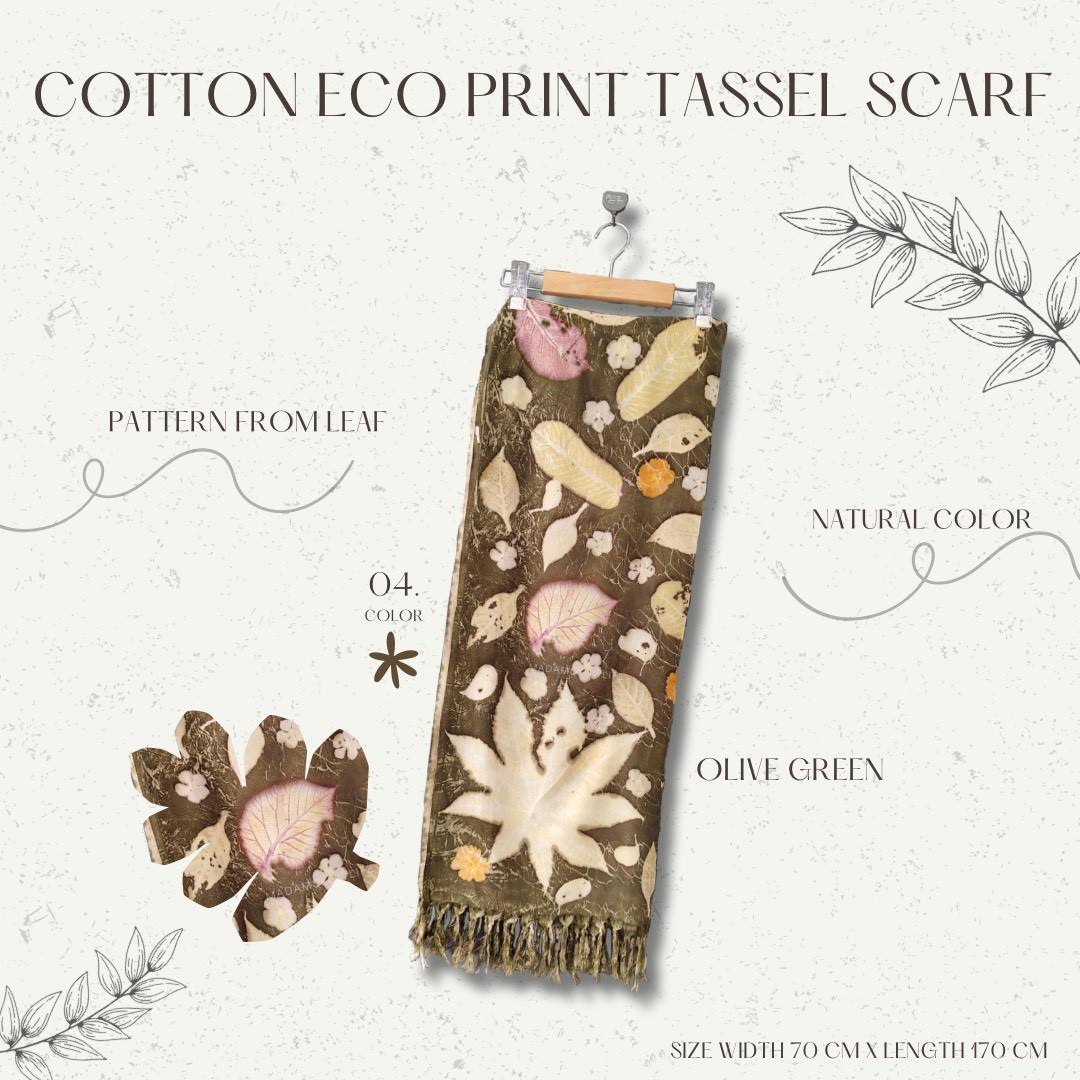 ผ้าพันคอ cotton Eco print Size : กว้าง 70 cm × ความยาว 170 cm มี 6 โทนสี