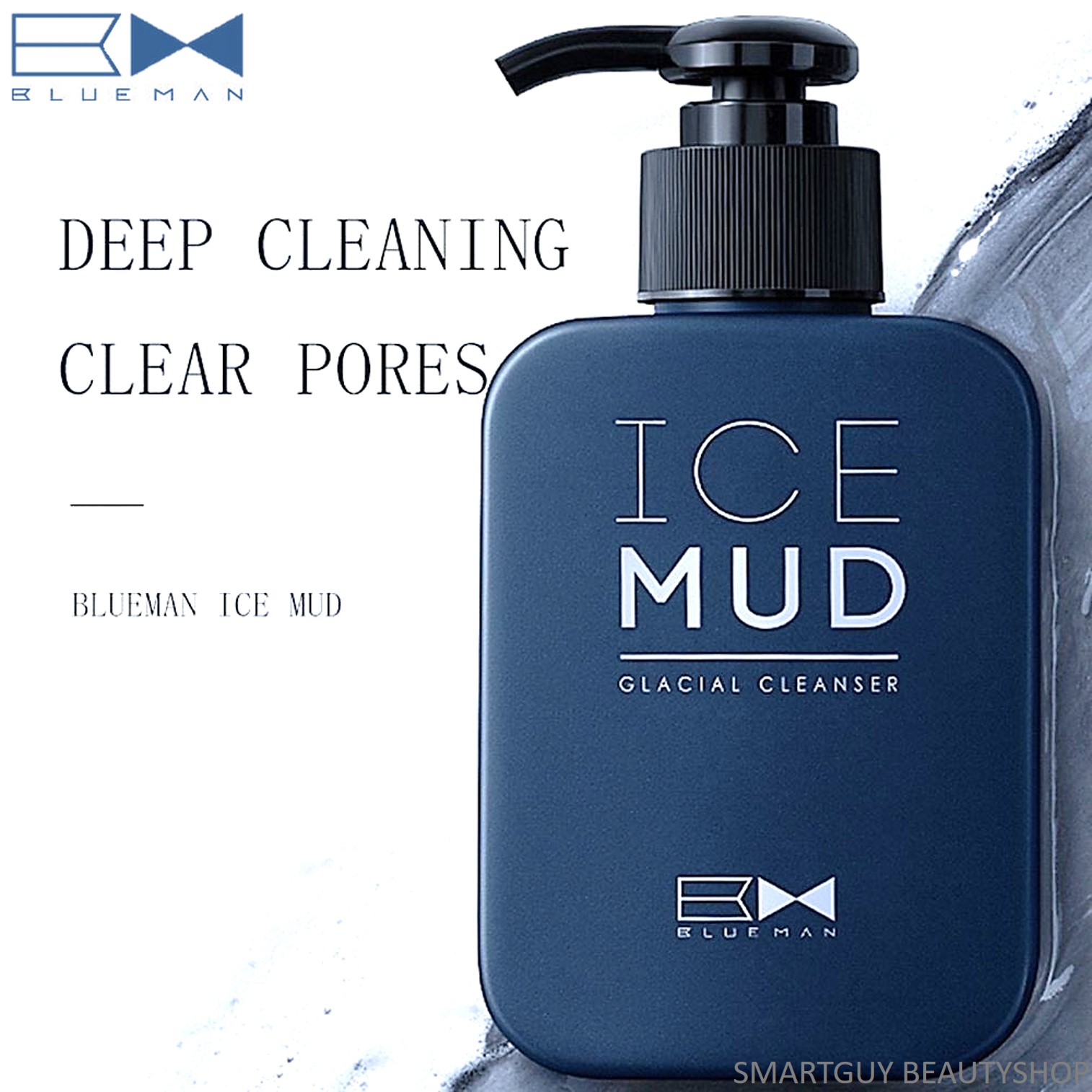 คลีนเซอร์ทำความสะอาดผิวหน้าสูตรเย็นปรับผิวขาวใสย้อนวัยผิวหน้าสำหรับผู้ชาย BlueMan Glacier Marine Mud Purifying Cleanser 170g