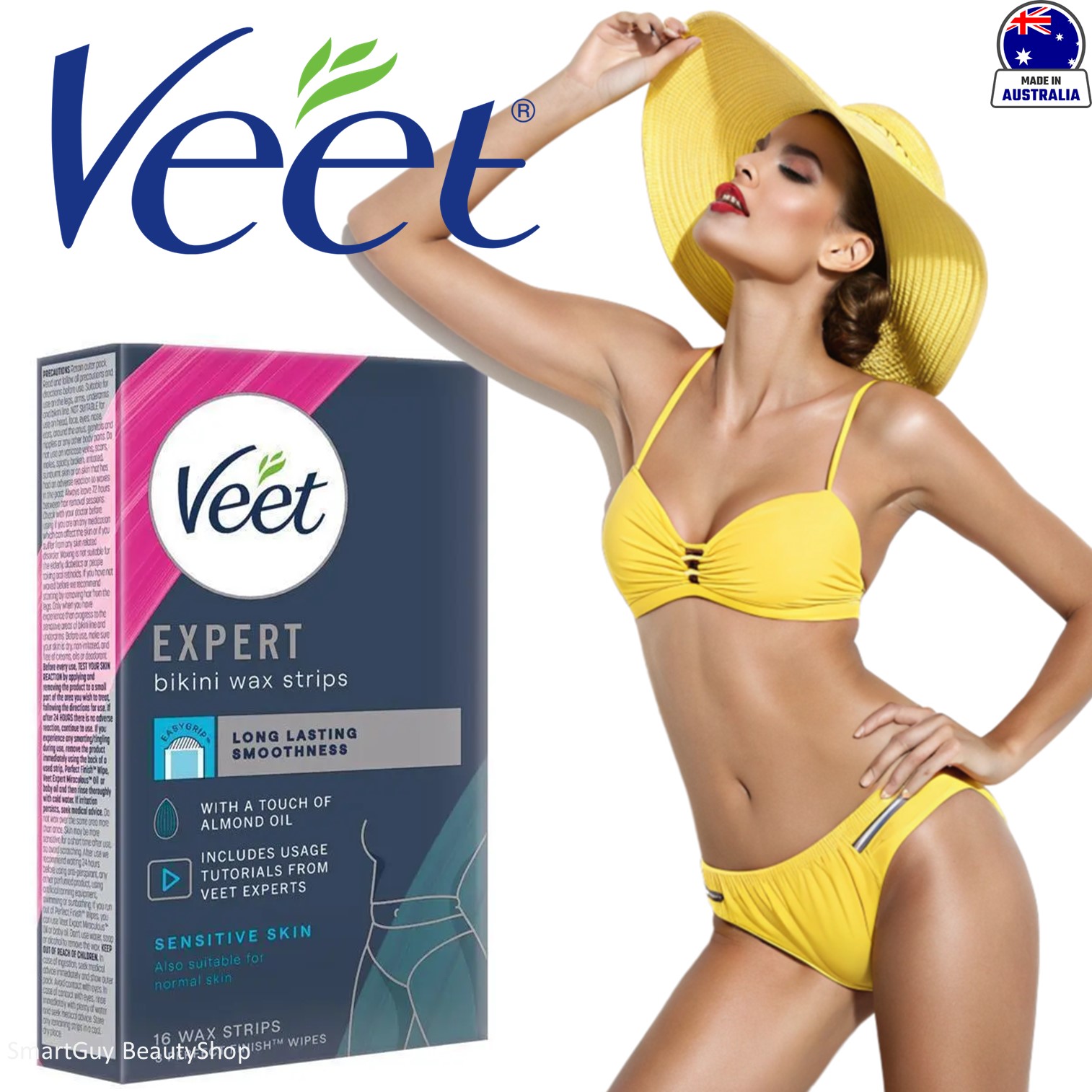 Veet Expert Bikini Cold Wax Strips For Sensitive Skin 16 Pack ผลิตภัณฑ์กำจัดขนบริเวณร่างกายสูตรอ่อนโยนสำหรับผิวบอบบางแพ้ง่ายจากออสเตรเลียของแท้พร้อมส่ง