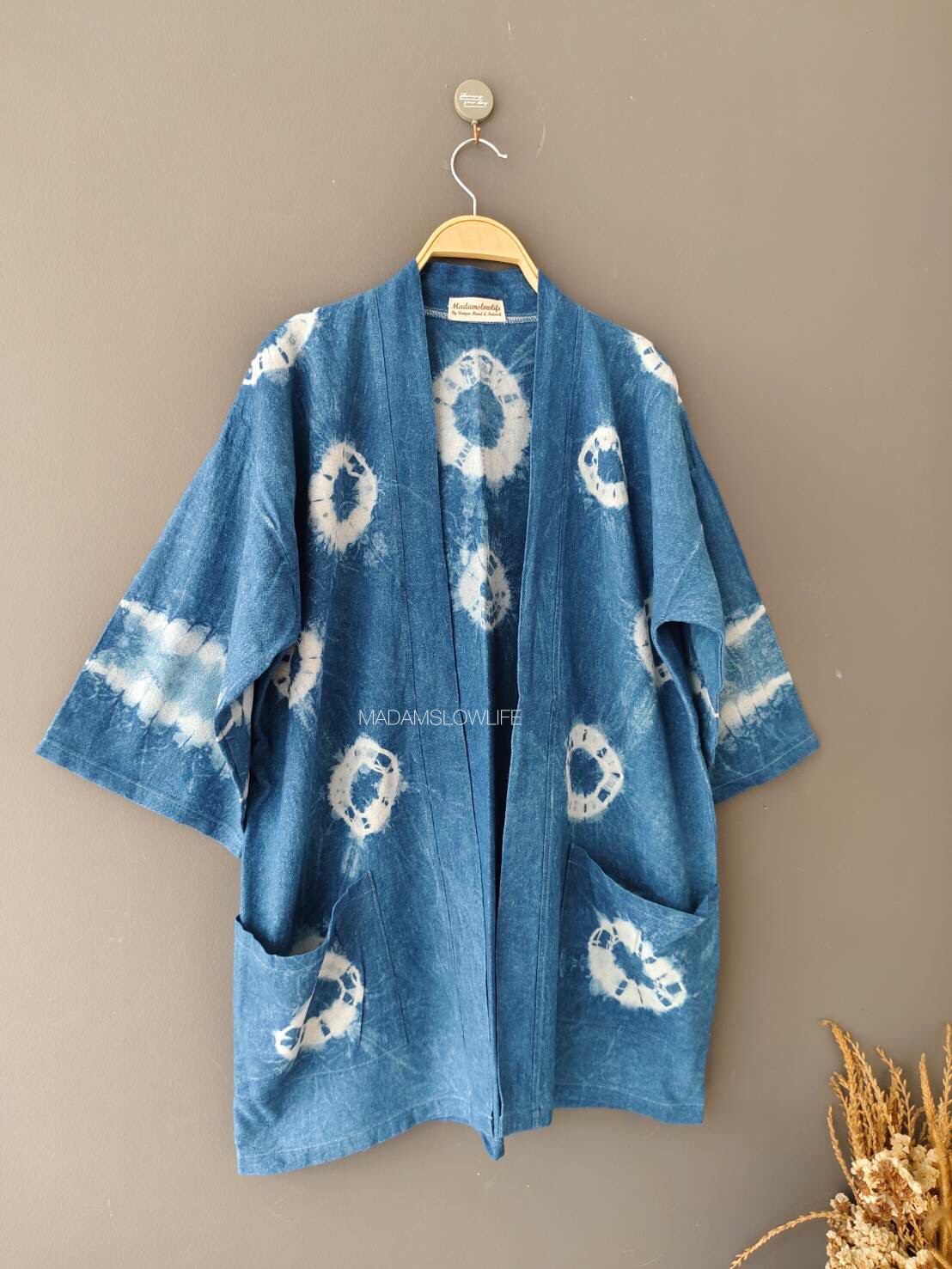 เสื้อคลุมตัวยาว เนื้อผ้าคอตตอนย้อมครามธรรมชาติ Size: F