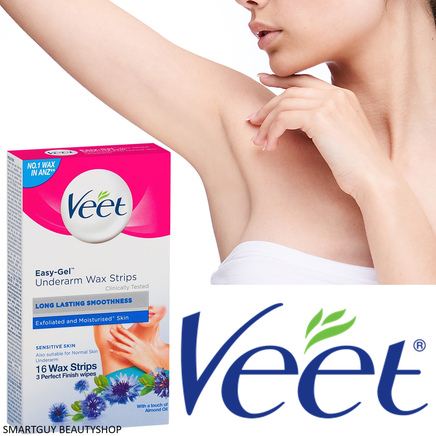 Veet Easy-Gel Underarm Wax Strips Sensitive Skin ผลิตภัณฑ์กำจัดขนสำหรับใต้วงแขนสูตรอ่อนโยนพิเศษสินค้าลิขสิทธิ์แท้นำเข้าจากต่างประเทศ