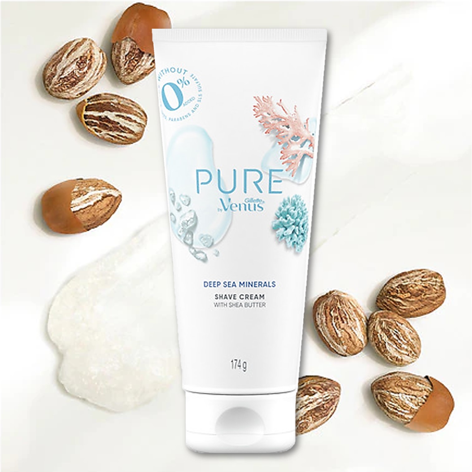 PURE by Gillette Venus Deep Sea Minerals Shaving Cream 174g ครีมโกนขนสูตรอ่อนโยนพิเศษเพื่อผิวบอบบางแพ้ง่ายสำหรับผู้หญิง