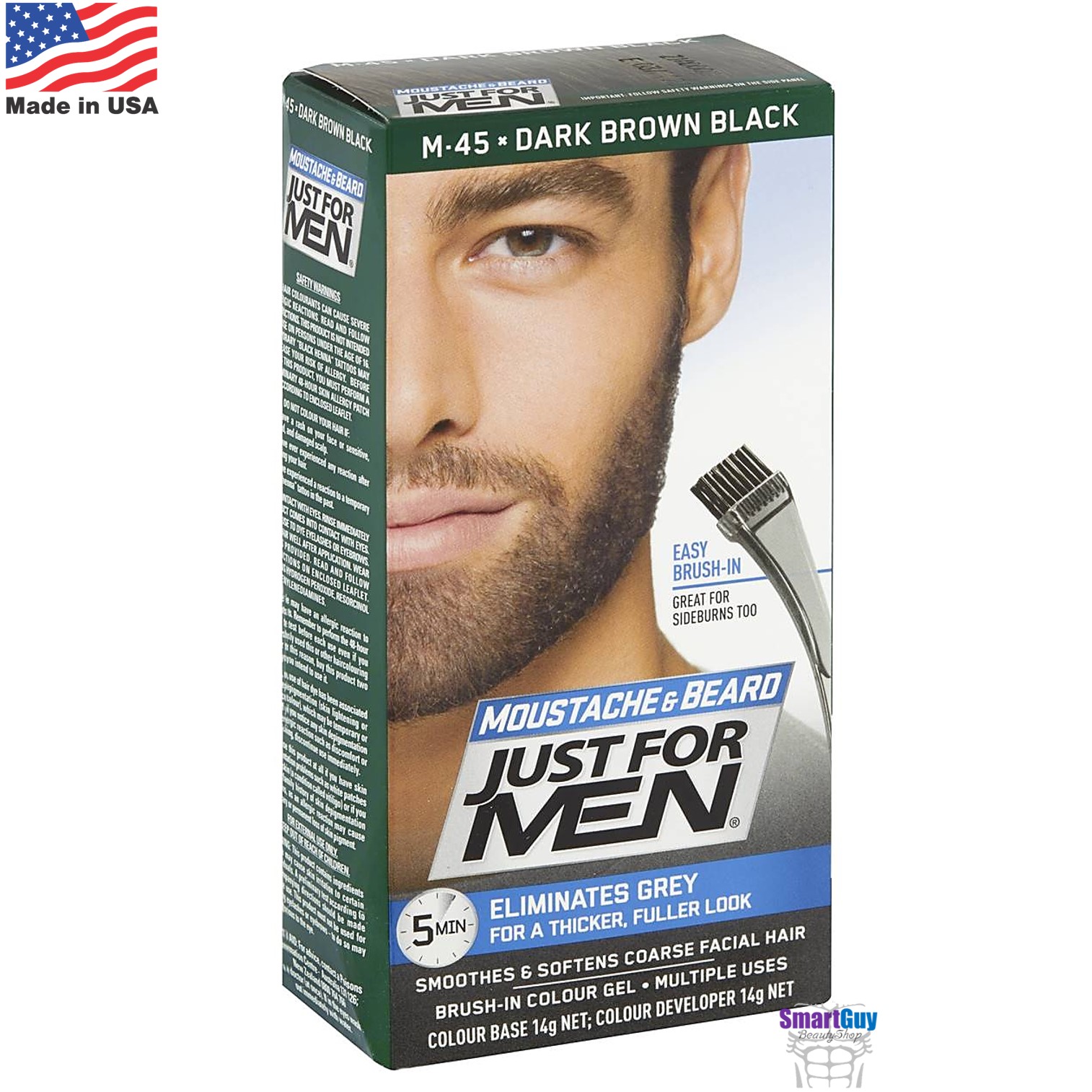 Just For Men Moustache & Beard M45 Dark Brown Black 14g. ครีมเปลี่ยนสีหนวดเคราคิ้วสำหรับผู้ชาย สินค้านำเข้าจากสหรัฐอเมริกา สีน้ำตาลเข้มธรรมชาติ