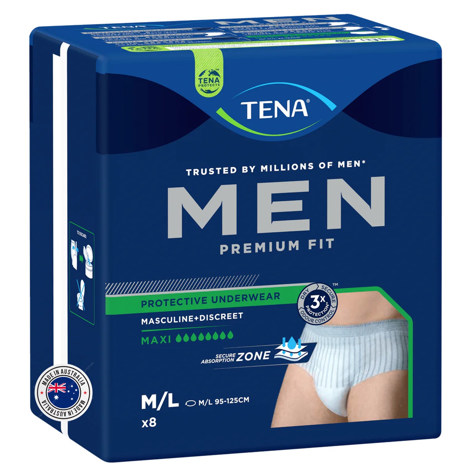 TENA MEN Premium Fit Protective Underwear Maxi M/L x8 ผ้าอ้อมสำเร็จรูปสำหรับผู้ชายสินค้าคุณภาพสูงจากต่างประเทศพร้อมส่ง