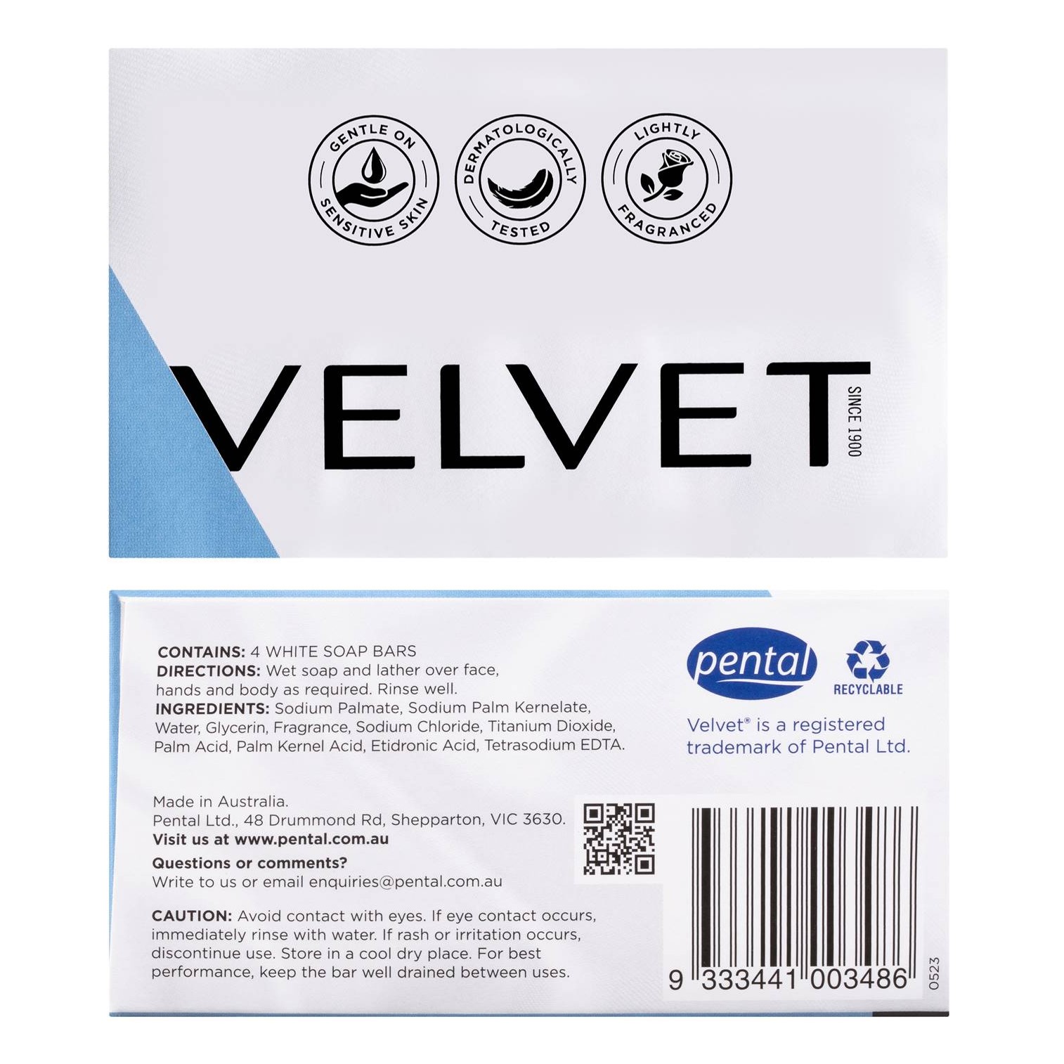 Velvet Pure Soap For Beautiful Skin 4X100g สบู่ทำความสะอาดผิวกายสูตรพิเศษเพื่อผิวเนียนนุ่มสุขภาพดีสินค้านำเข้าจากออสเตรเลียพร้อมส่ง