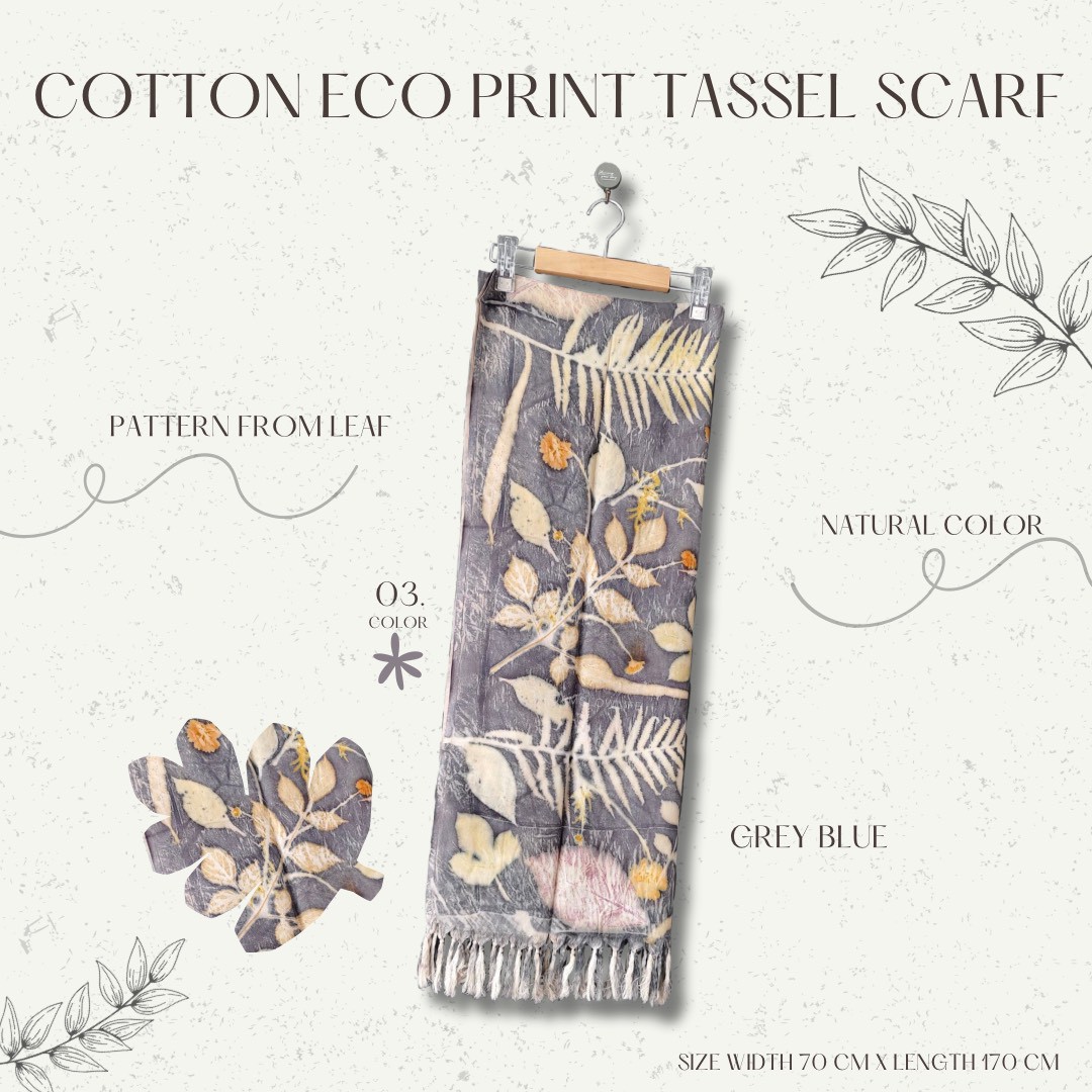 ผ้าพันคอ cotton Eco print Size : กว้าง 70 cm × ความยาว 170 cm มี 6 โทนสี