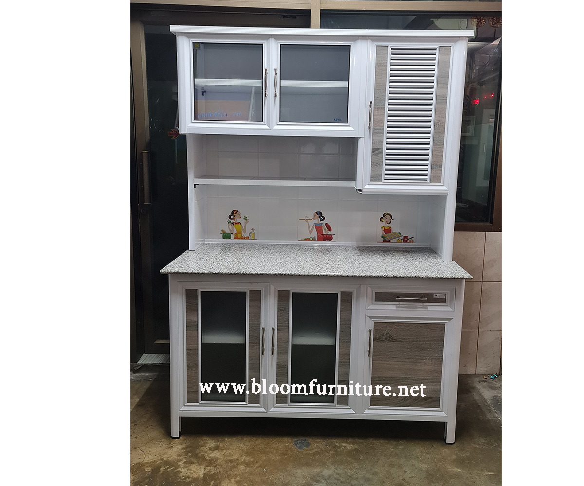 ตู้เคาน์เตอร์ครัวหินแกรนิต โครงอลูมิเนียมเก็บภาชนะ ขนาด 123x59.5x188 ซม.