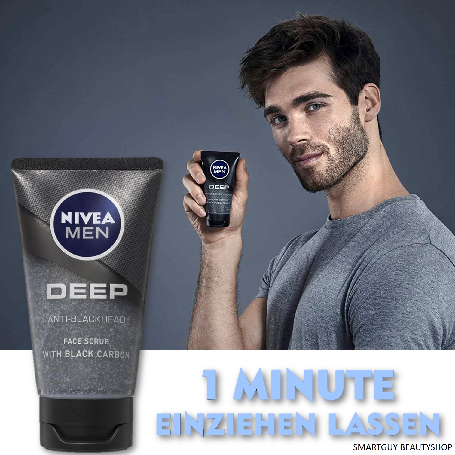 Nivea Men Deep Anti-blackhead Face Wash Scrub With Black Carbon 75ml สครับดีท็อกซ์ผิวหน้าสำหรับผู้ชายสูตรพิเศษจากต่างประเทศ