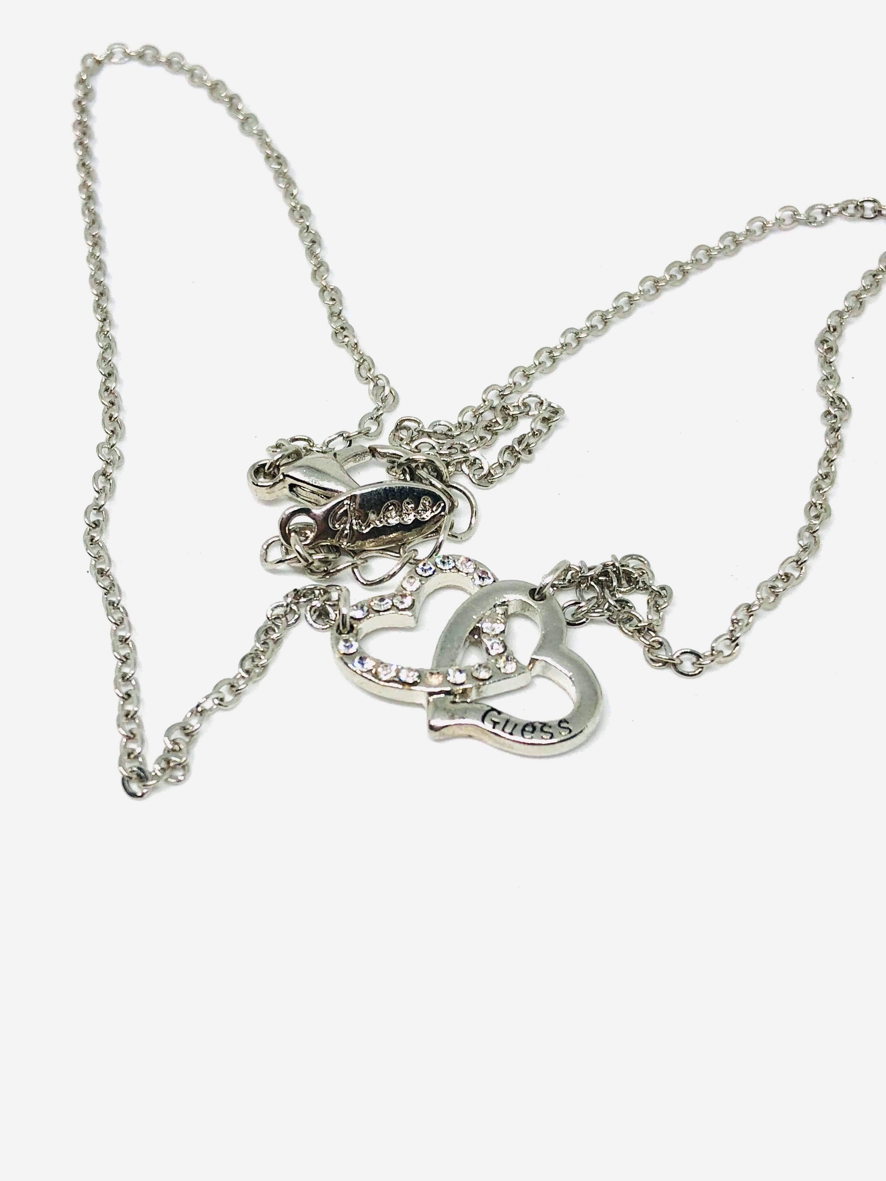 Guess Double Heart Silver Necklace