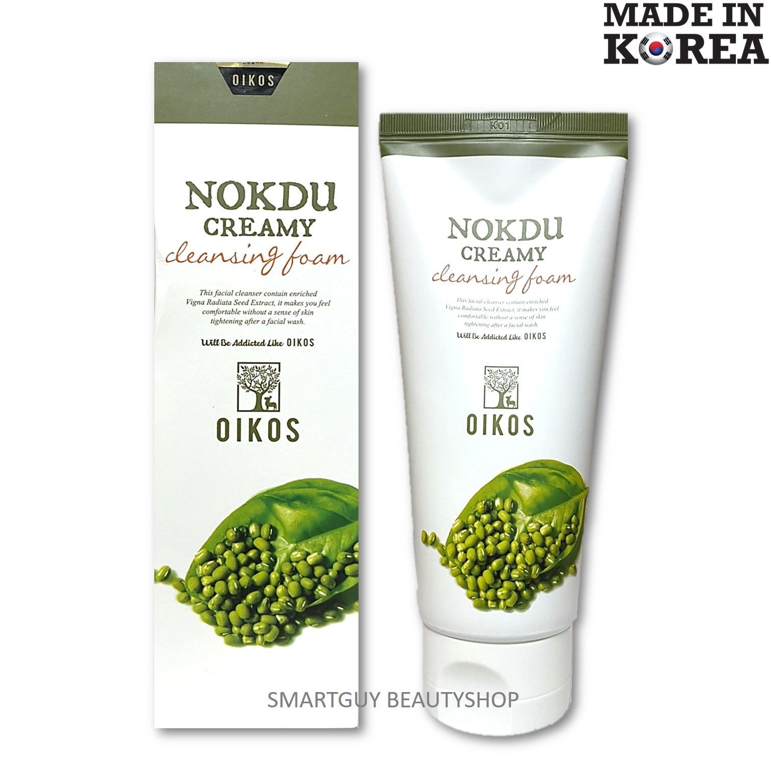 OIKOS Nokdu Creamy Cleansing Foam 150ml. คลีนซิ่งโฟมทำความสะอาดผิวหน้าสูตรสารสกัดถั่วเขียวจากเกาหลีทำความสะอาดหมดจดล้ำลึกพร้อมปรับผิวหน้าขาวเนียนใสอ่อนกว่าวัย