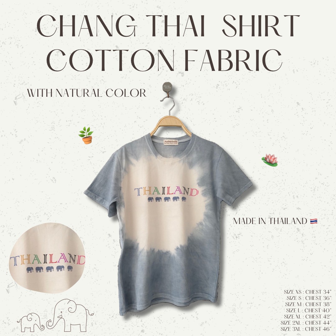 เสื้อยืดผู้ใหญ่พิมพ์ลายช้างThailand มัดย้อมเทา Size : XS S M L XL 2XL 3XL