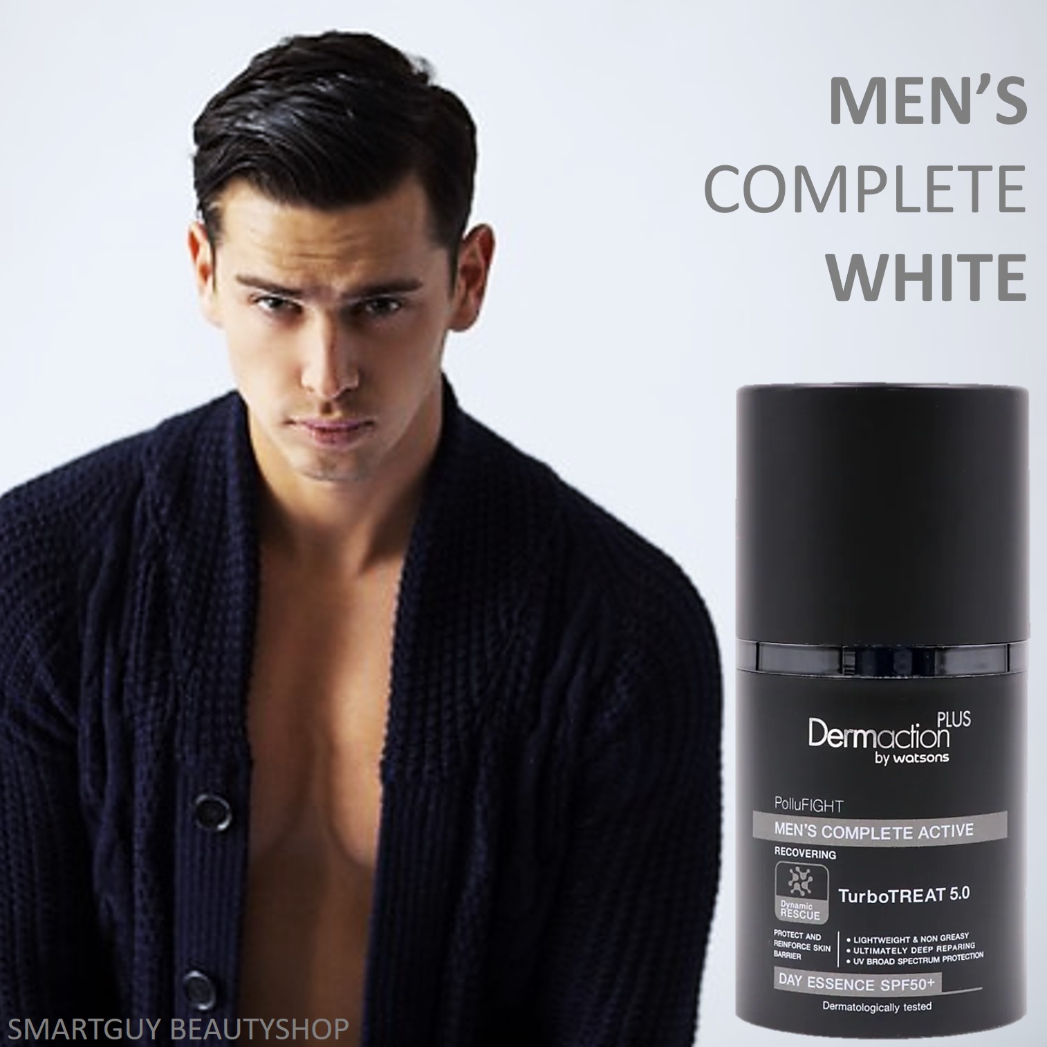 Dermaction Plus By Watsons Men’s Complete Active Day Essence SPF50+ 50ml ผลิตภัณฑ์บำรุงผิวหน้าระหว่างวันสูตรพรีเมี่ยมสำหรับผู้ชาย