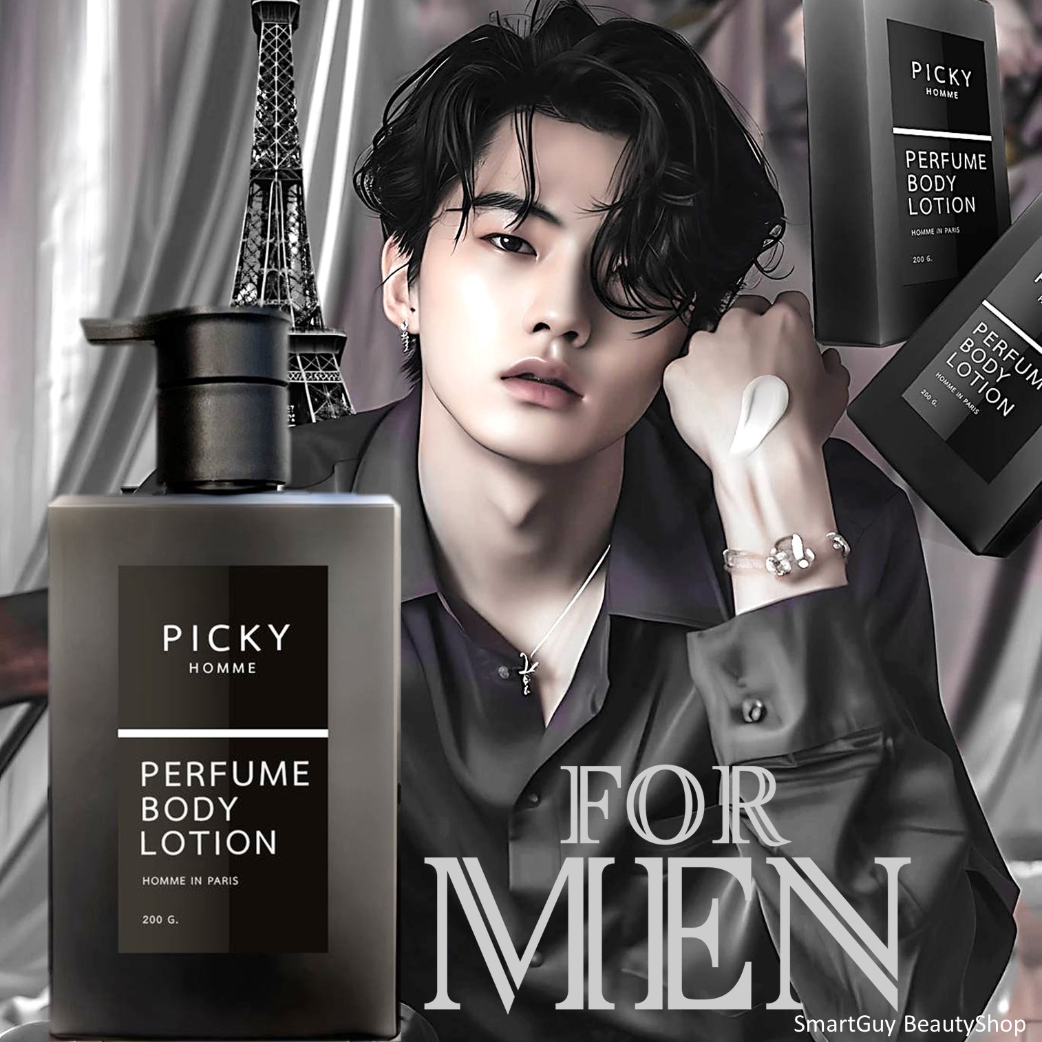 PICKY HOMME PERFUME BODY LOTION WITH UV PROTECTION 200ml โลชั่นน้ำหอมบำรุงผิวกายสำหรับผู้ชายกลิ่นหอมแนวสปอร์ตสุดพิเศษติดทนนาน