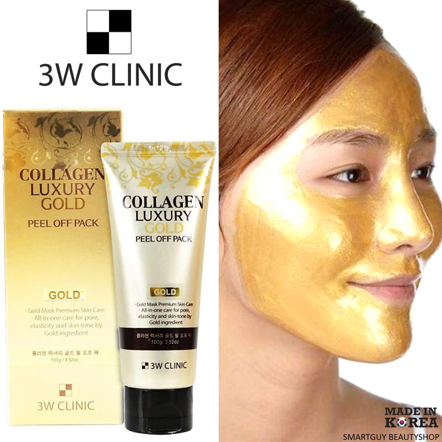 3W CLINIC Collagen Luxury Gold Peel Off Pack 100g มาส์คหน้าทองคำเพื่อผิวหน้าขาวเนียนใสสูตรพรีเมี่ยมจากเกาหลี