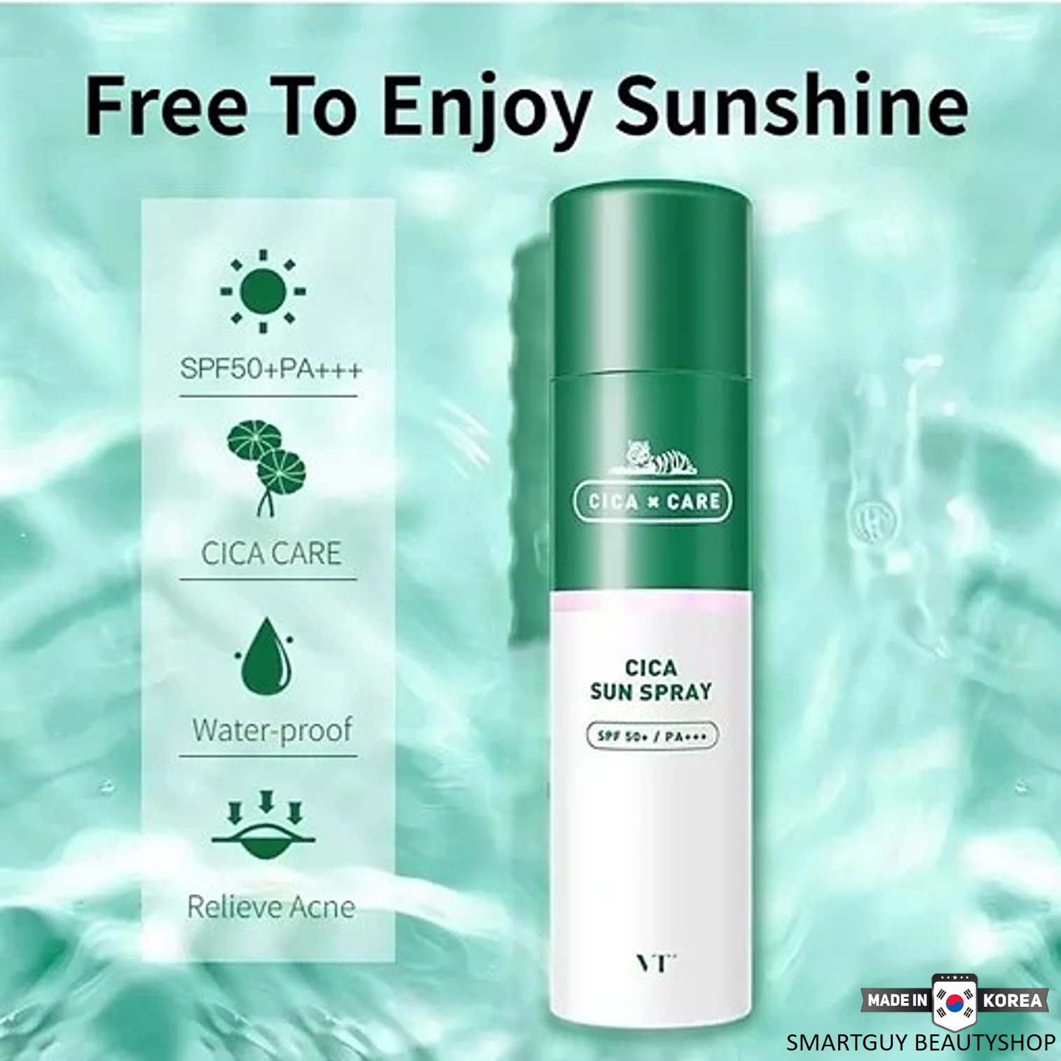 VT CICA SUN SPRAY SPF50+ PA+++ 150ml สเปรย์กันแดดพร้อมการบำรุงผิวหน้าสูตรสารสกัดใบบัวบกจากเกาหลีของแท้