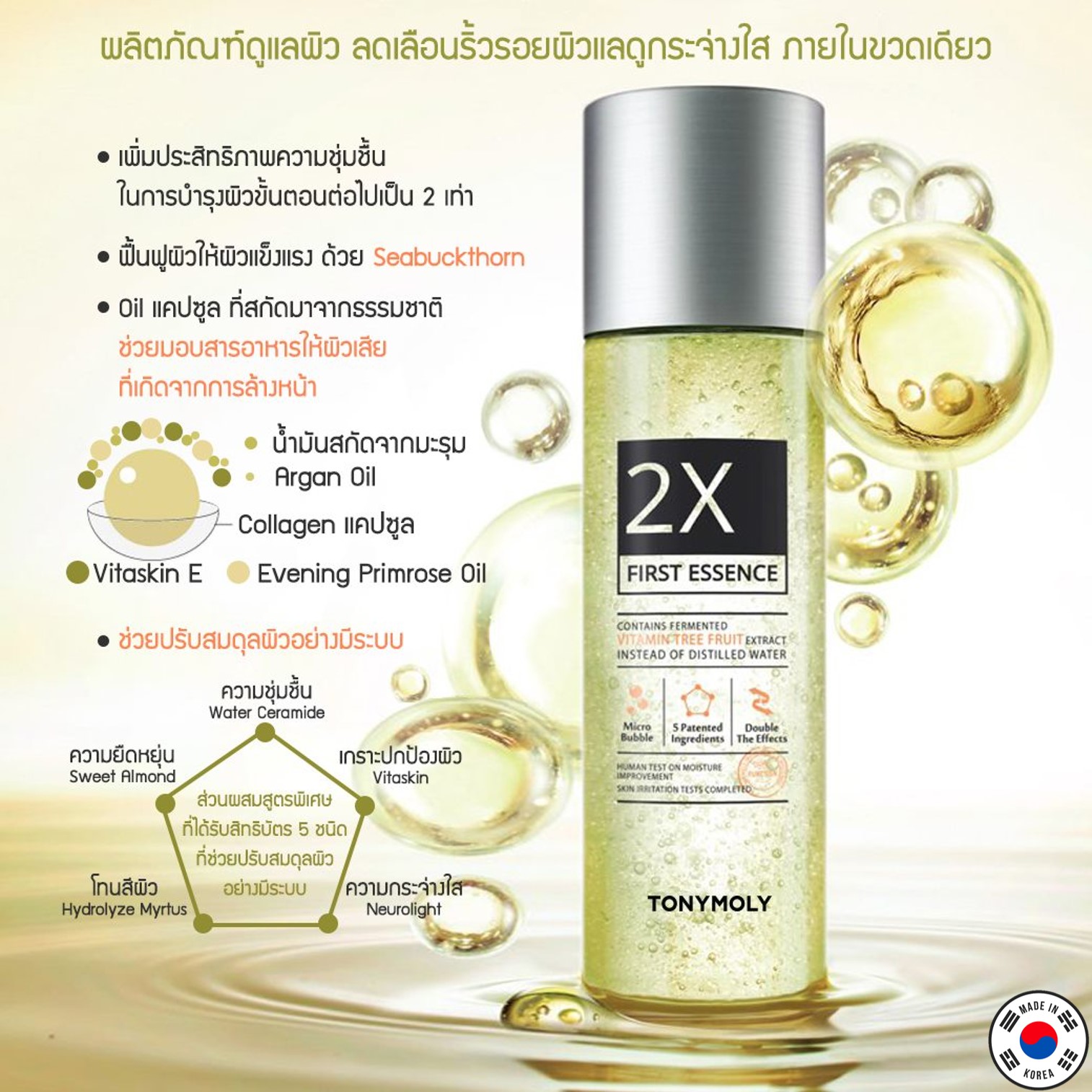TonyMoly 2X First Essence 120ml ผลิตภัณฑ์เอสเซ้นต์ดูแลผิวหน้าสูตรพิเศษจากเกาหลีของแท้